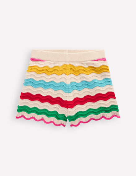 Knitted Shorts-Ivory Multi Rainbow