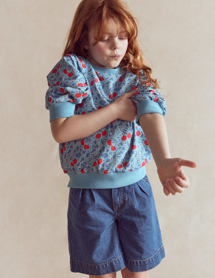 Printed Sweatshirt-Blue Cherries