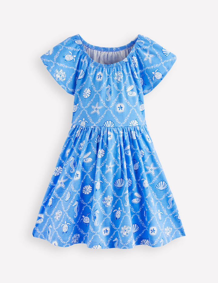 Flutter Sleeve Twirly Dress-Cabana Blue Mermaids