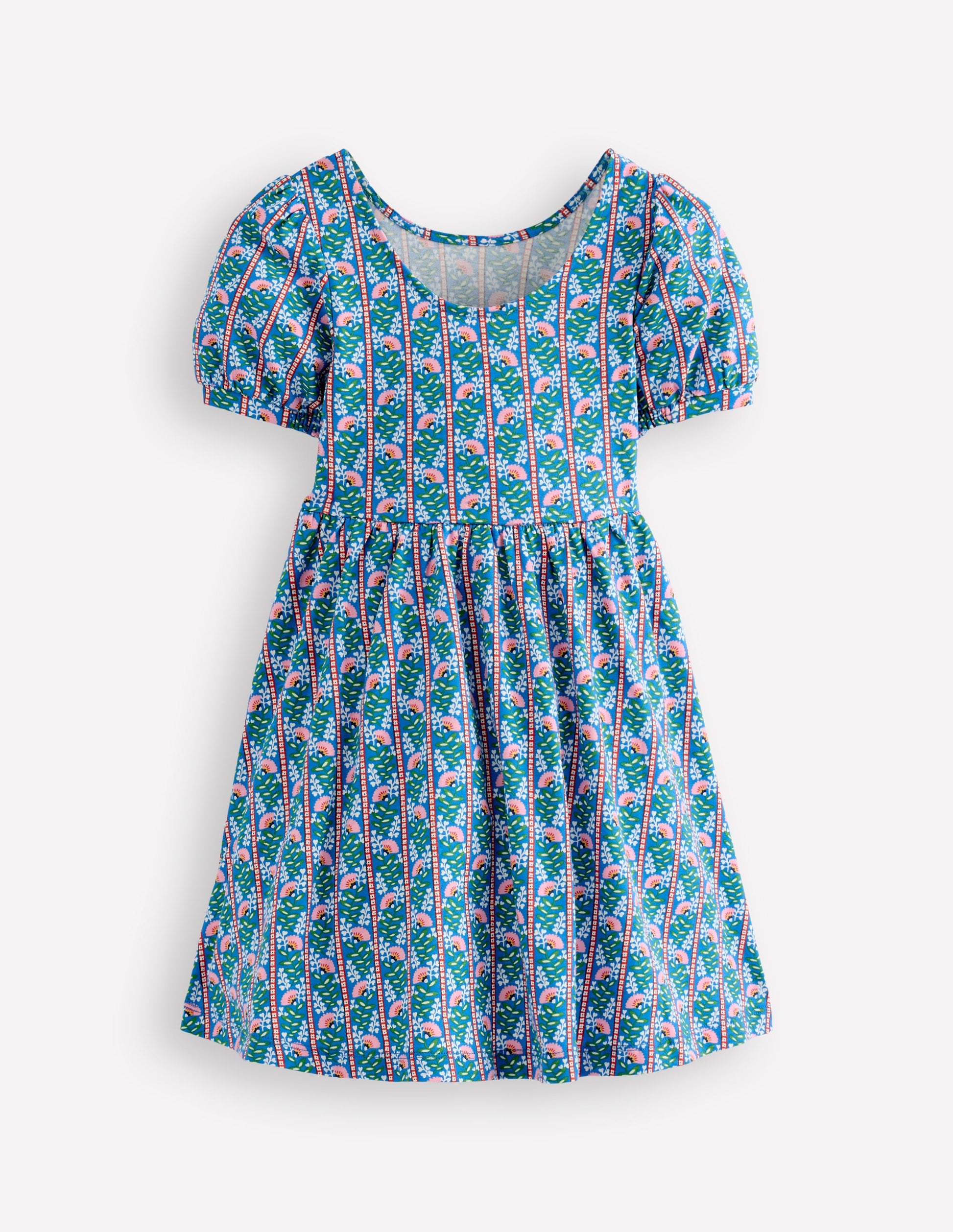Ballerina Jersey Dress-Kingfisher Blue Floral Vine-2