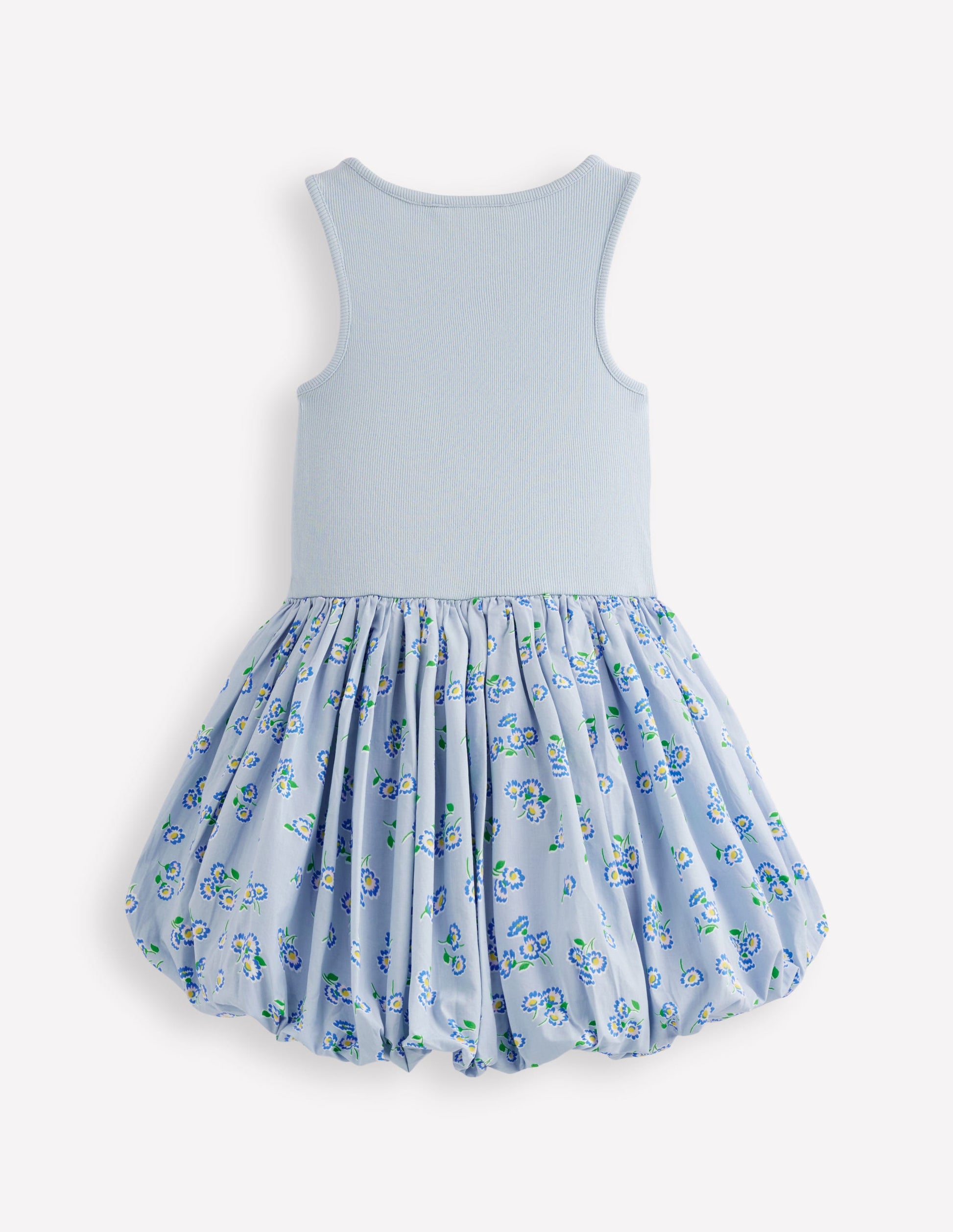 Bubble Hem Rib Dress-Misty Blue Daisy-5