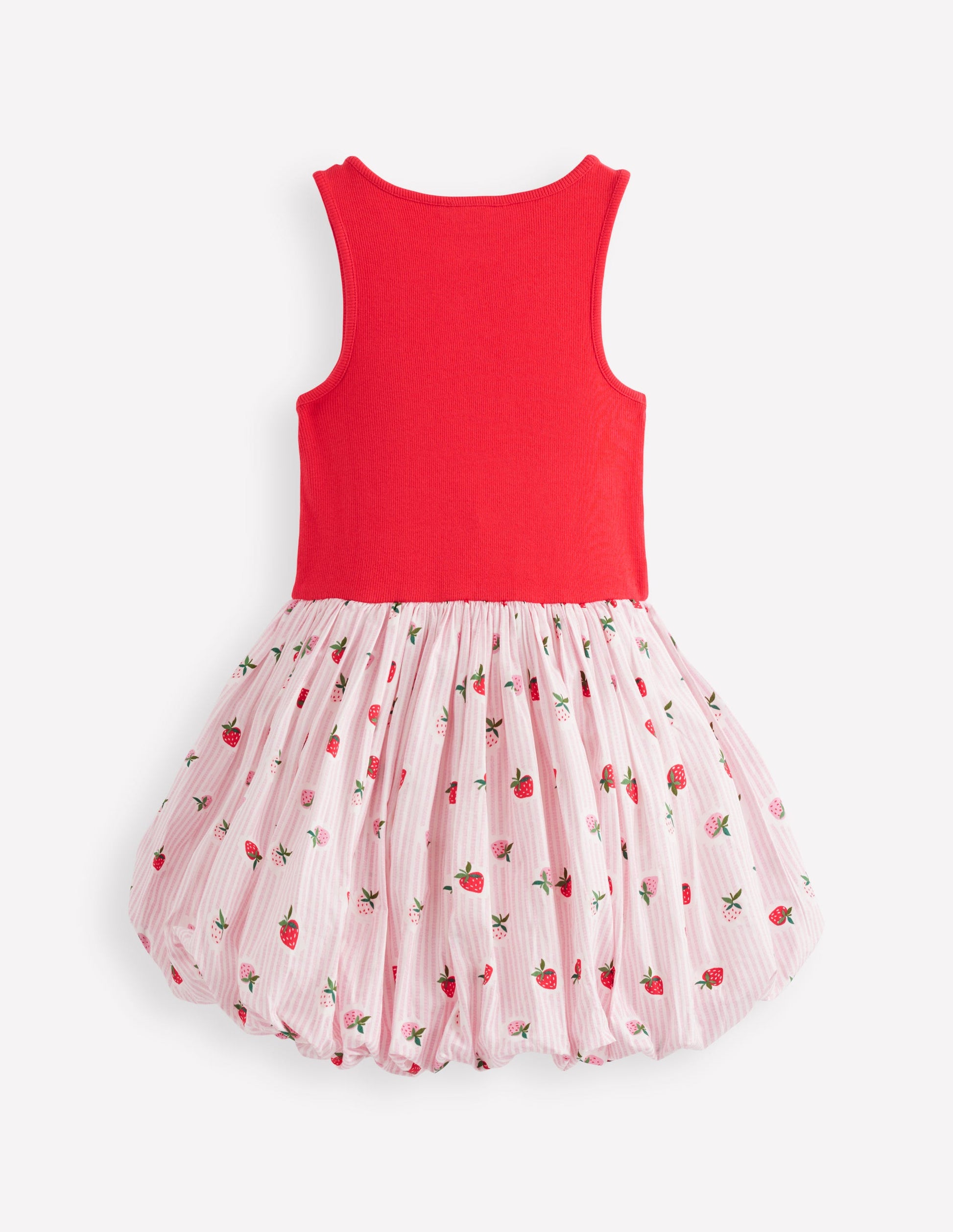 Bubble Hem Rib Dress-Ticking Stripe Strawberry-4