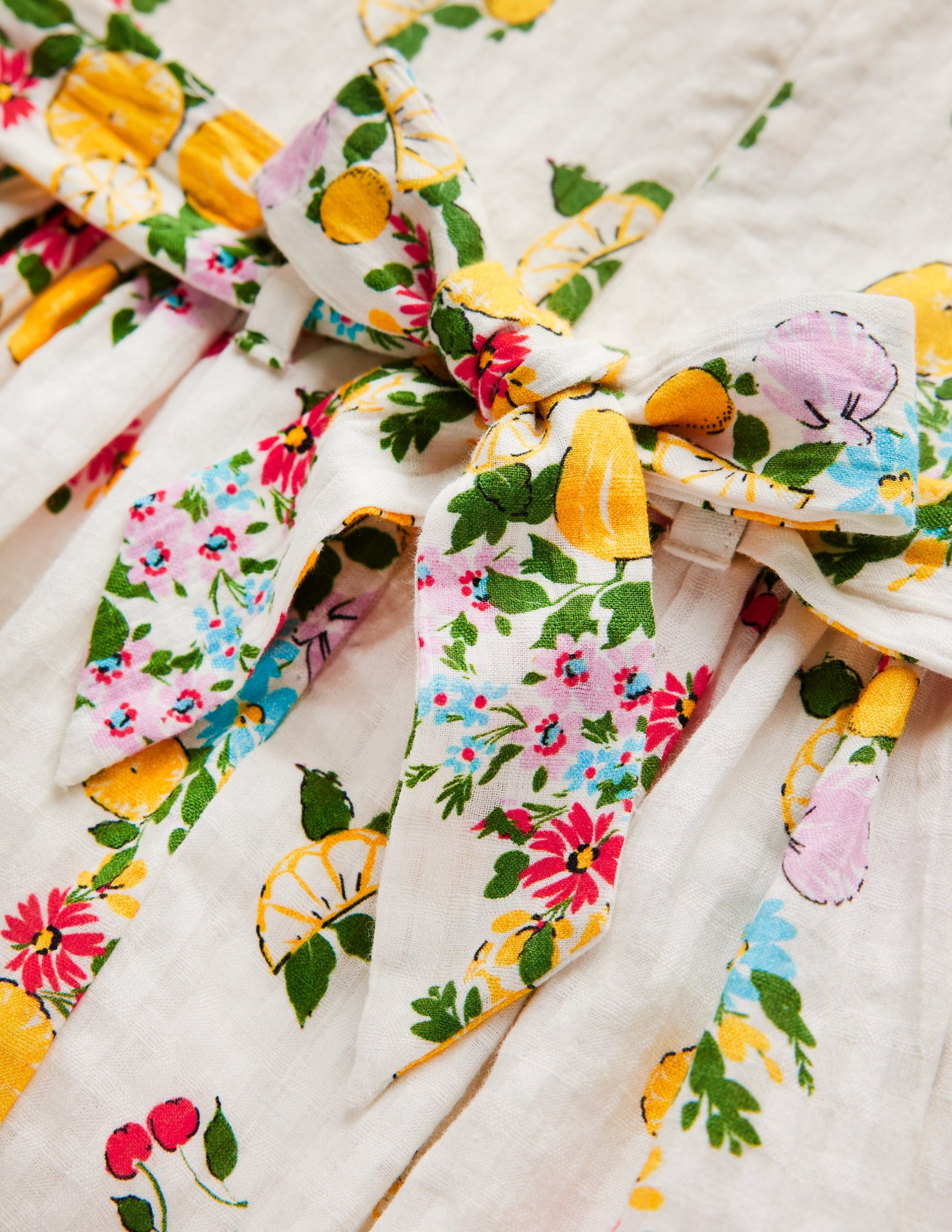 Vintage-style Sash Dress-Soft Ivory Lemon Floral-7