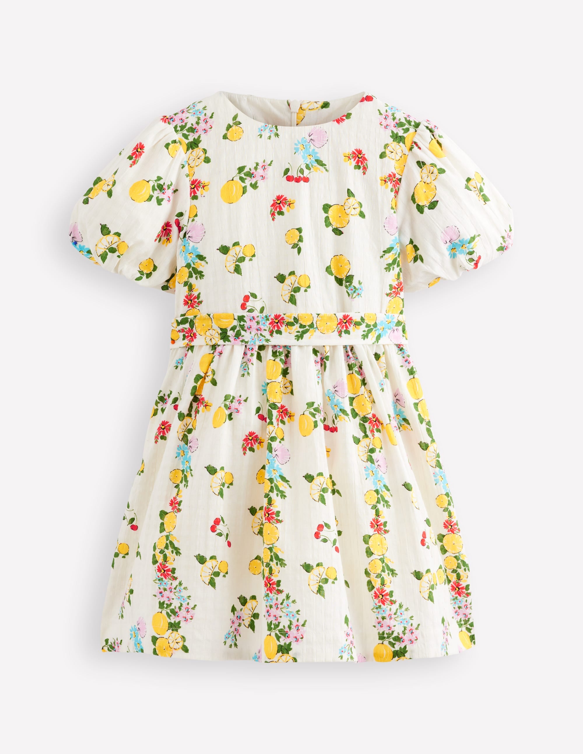 Vintage-style Sash Dress-Soft Ivory Lemon Floral - Image 5