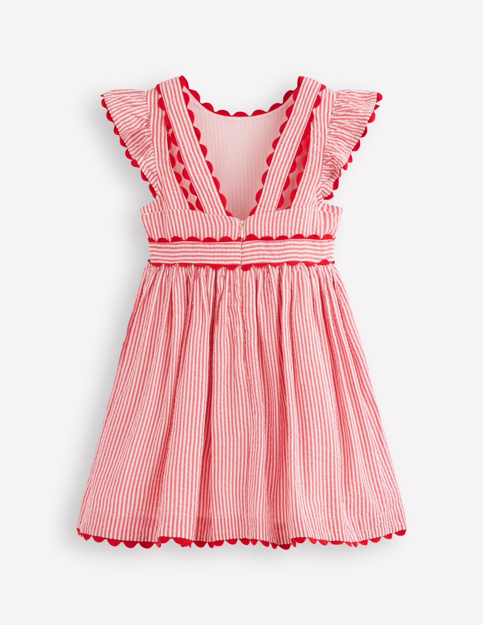 Ric Rac Trim Flutter Dress-Red Stripe-7