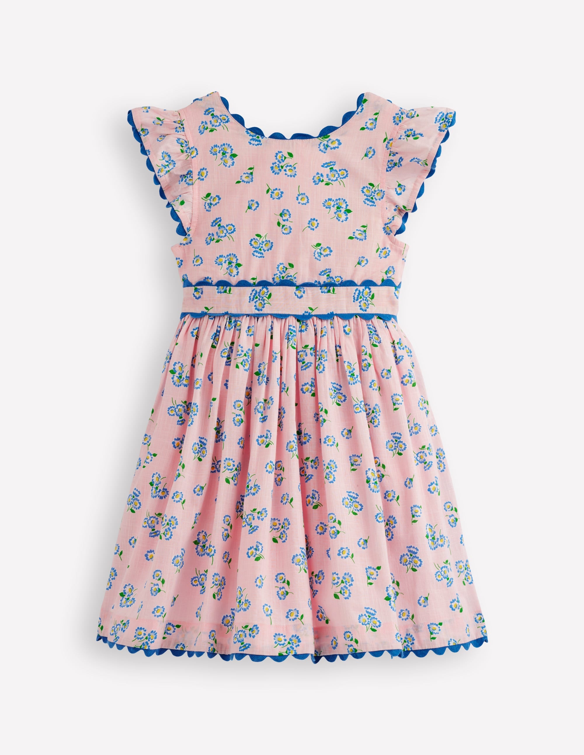 Ric Rac Trim Flutter Dress-Chalk Pink Daisy - Image 1