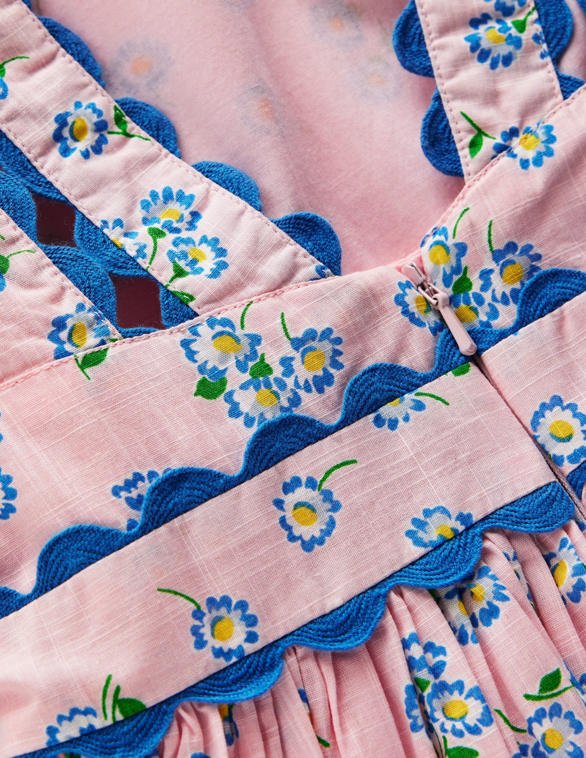 Ric Rac Trim Flutter Dress-Chalk Pink Daisy-3