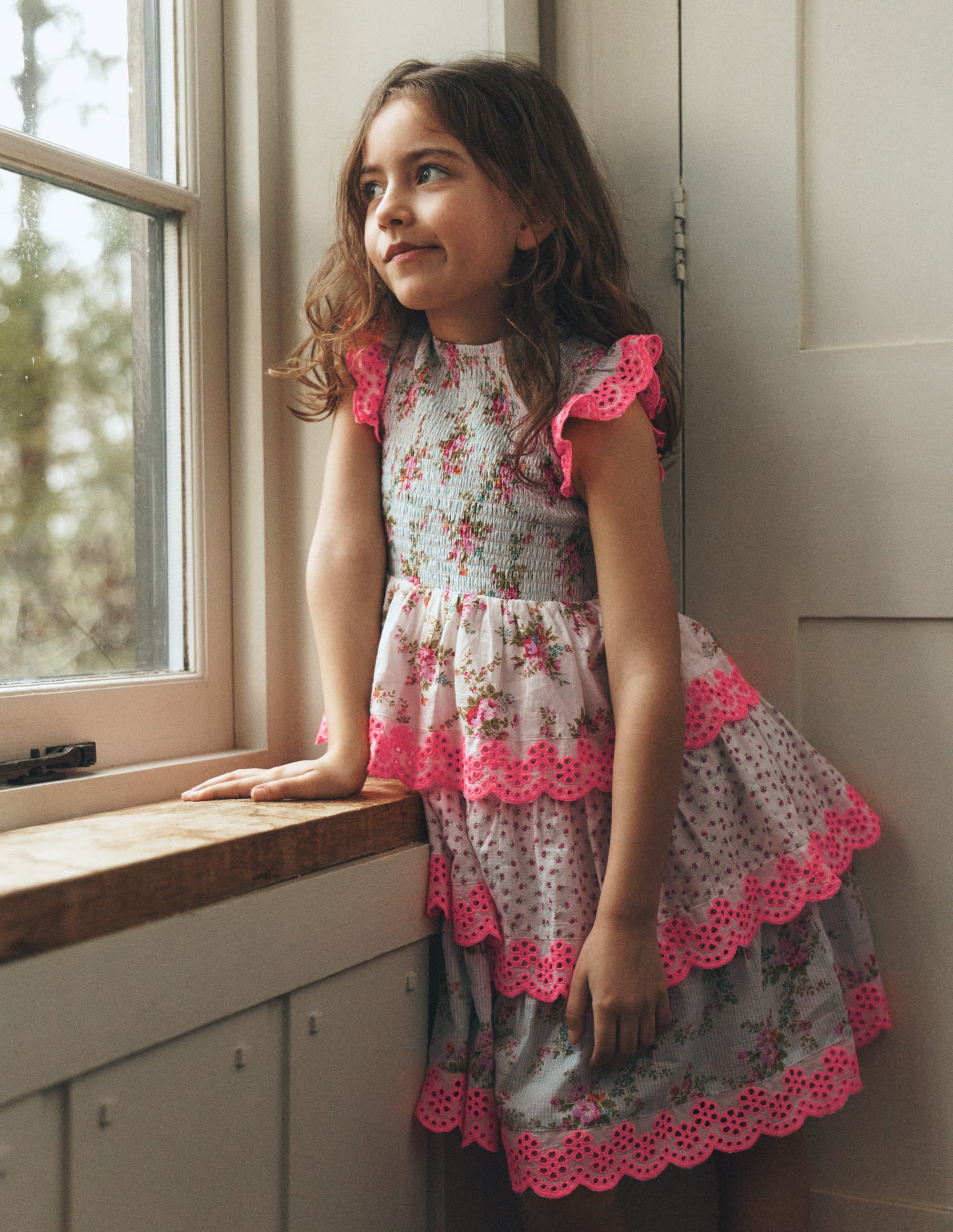 Tiered Lace Trim Dress-Festival Pink Ditsy Rose - Image 4