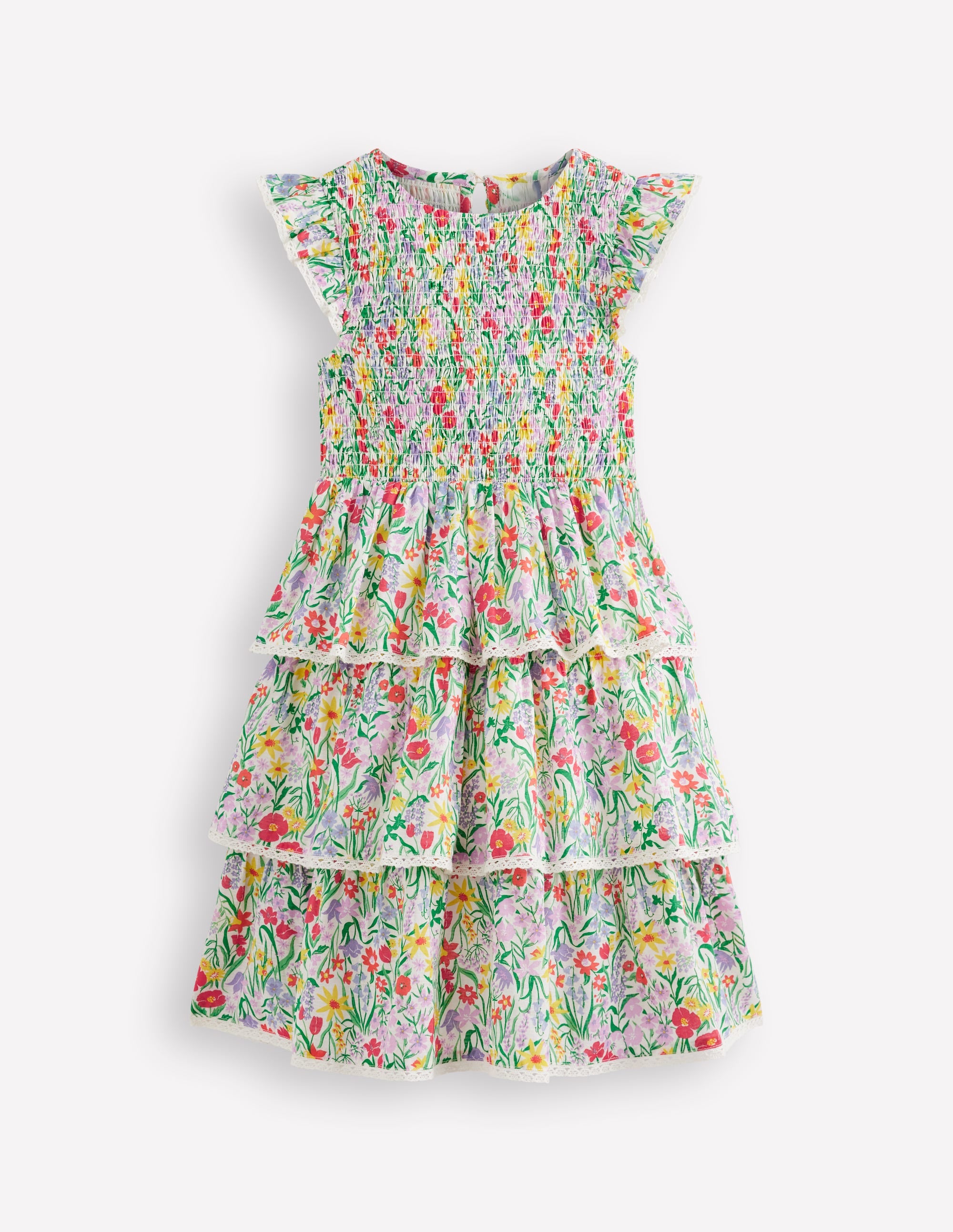 Tiered Lace Trim Dress-Multi Spring Floral - Image 1
