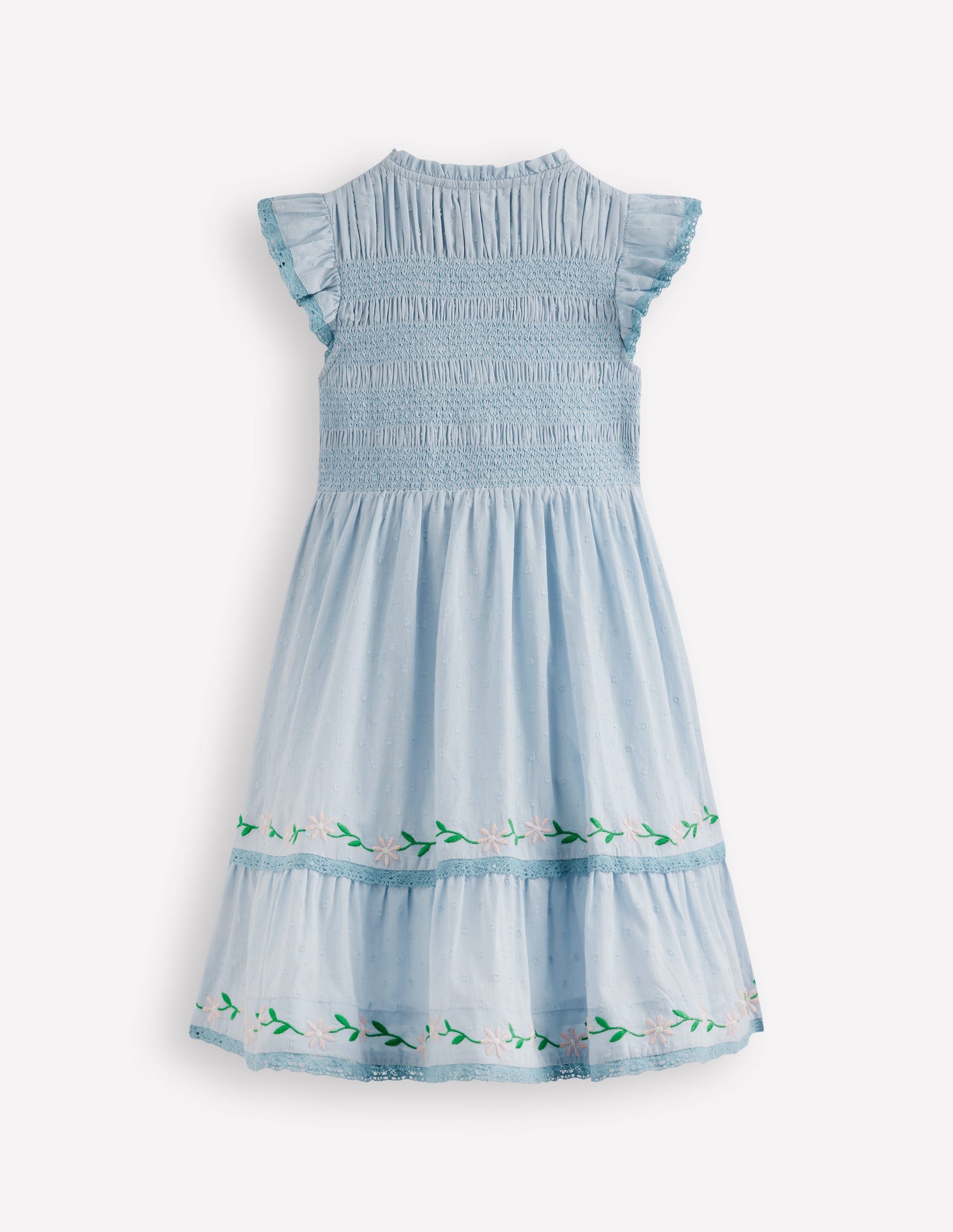 Shirred Bodice Midi Dress-Misty Blue-2