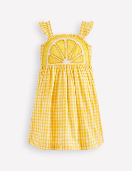 Novelty Strappy Dress-Lemon Gingham