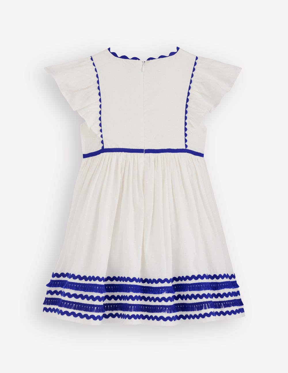 Flutter Sleeve Ric Rac Dress-Soft Ivory/ Bright Blue-2