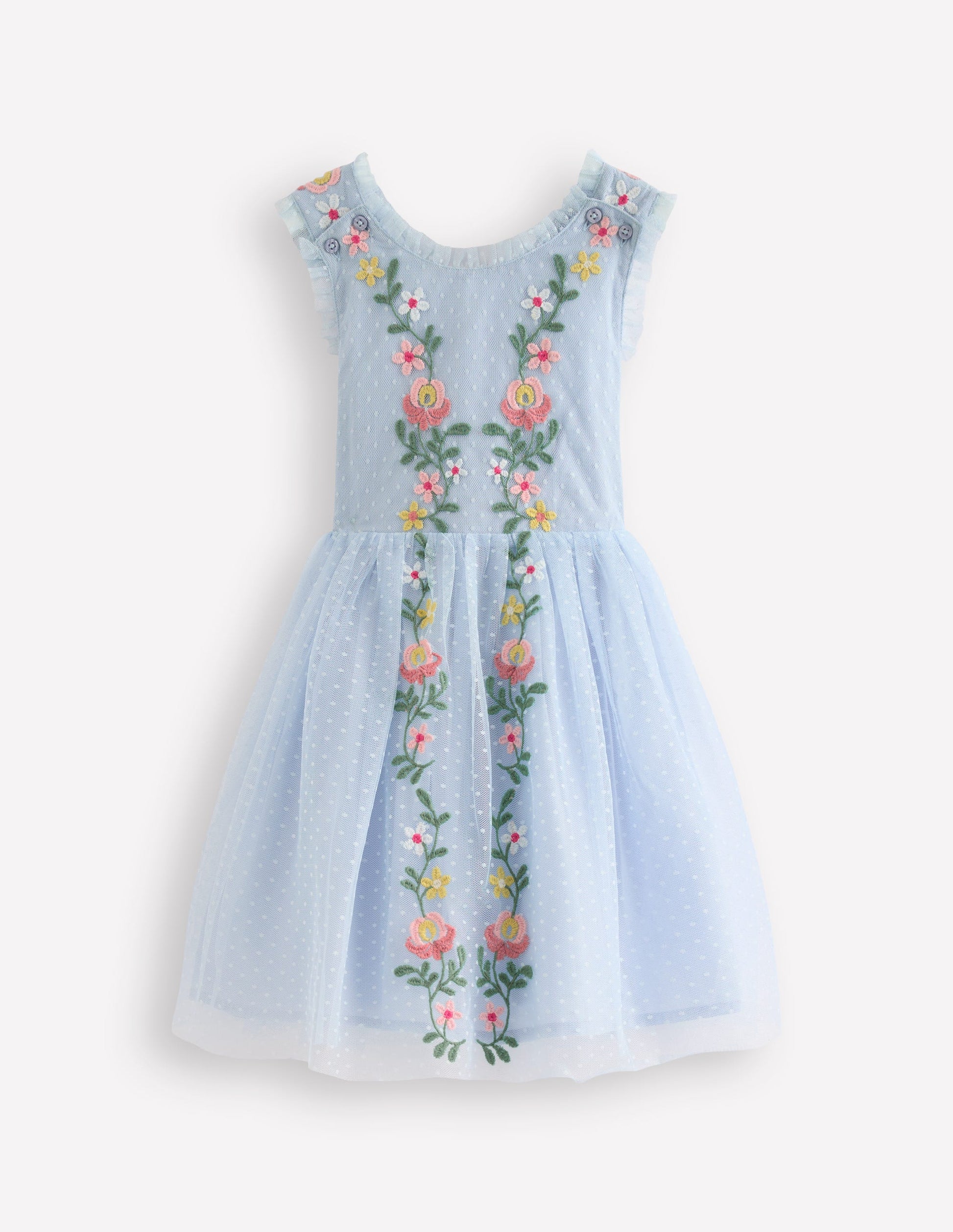 Tulle Cross Back Dress-Blue-1