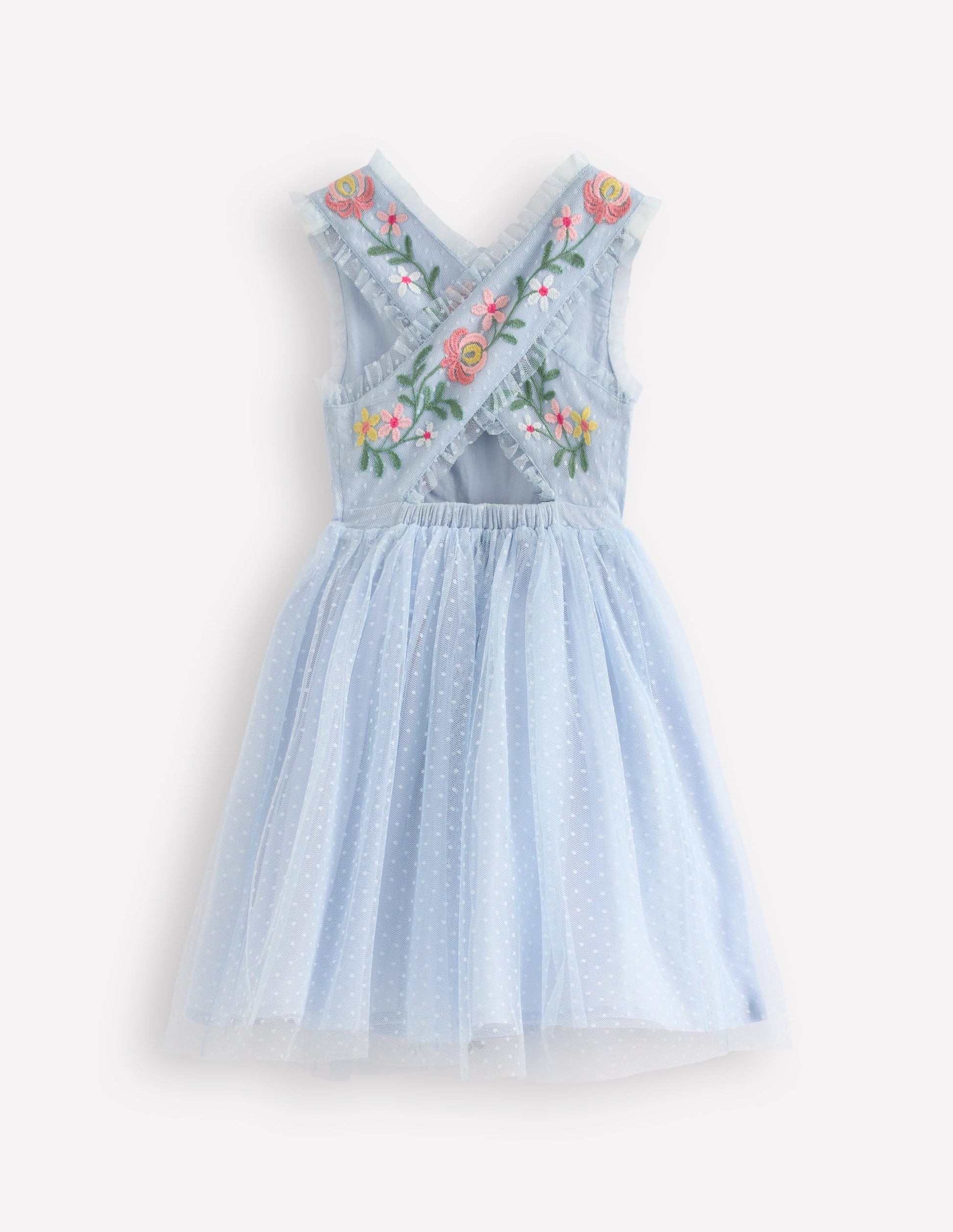 Tulle Cross Back Dress-Blue-2