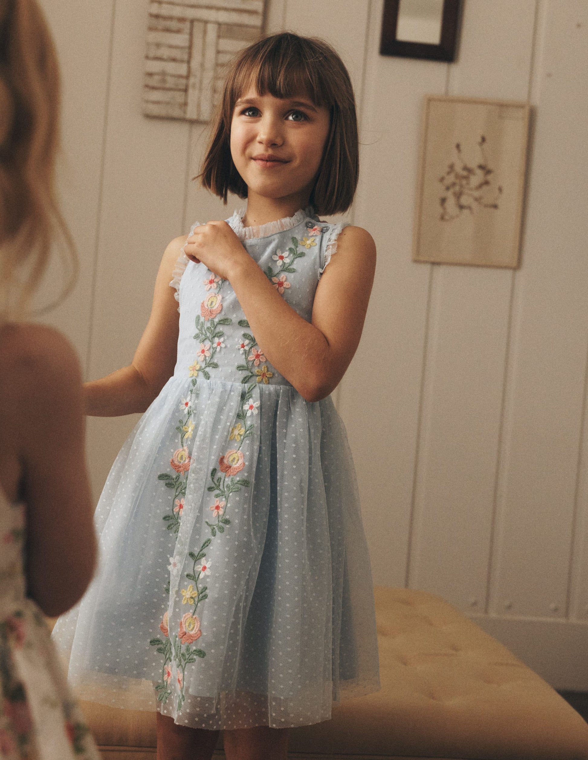Tulle Cross Back Dress-Blue-4