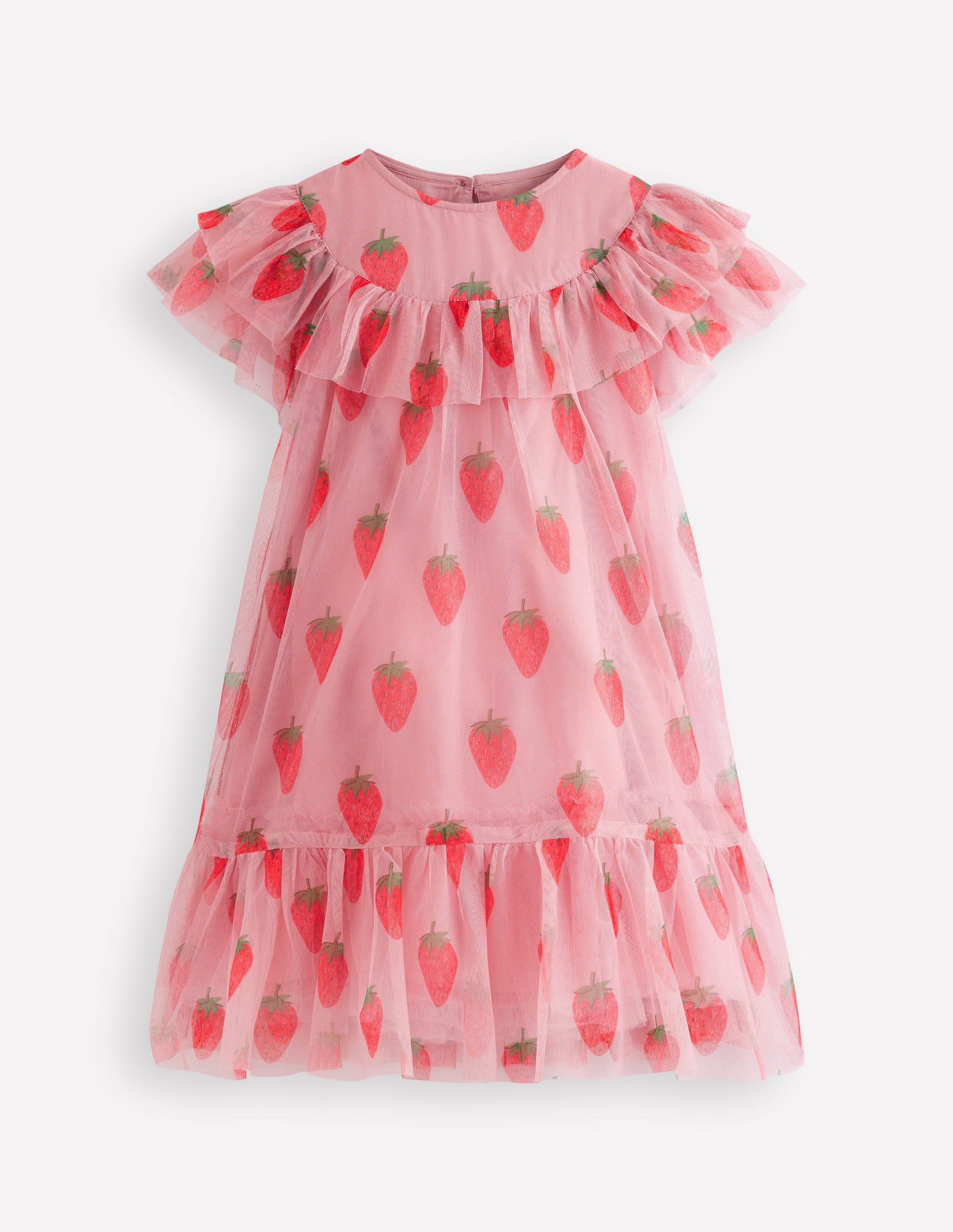 Printed Tulle Dress - Vintage Pink Strawberry Stamp
