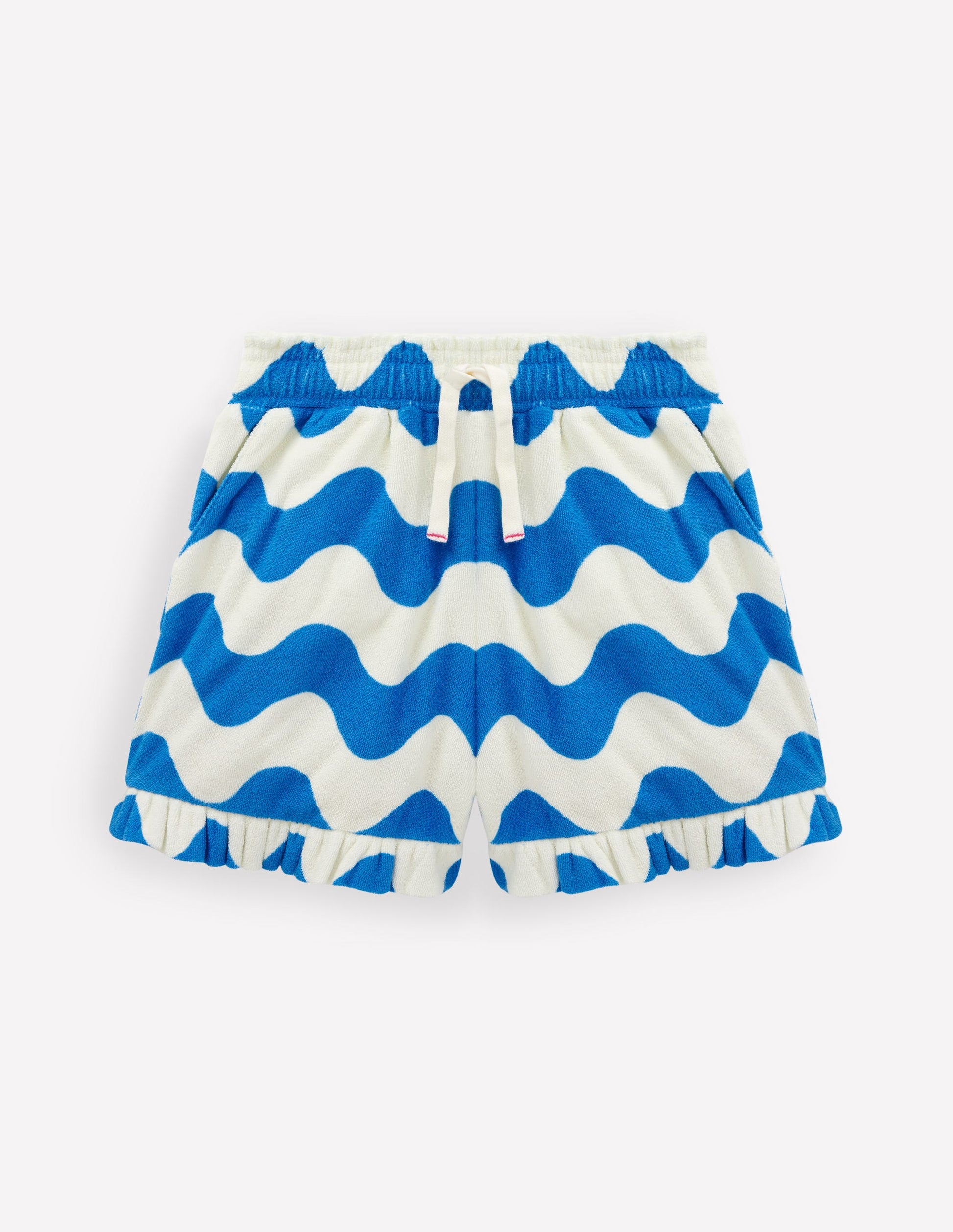 Towelling Ruffle Shorts-Blue Wave-1