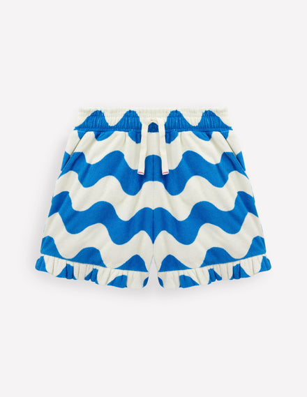 Towelling Ruffle Shorts-Blue Wave