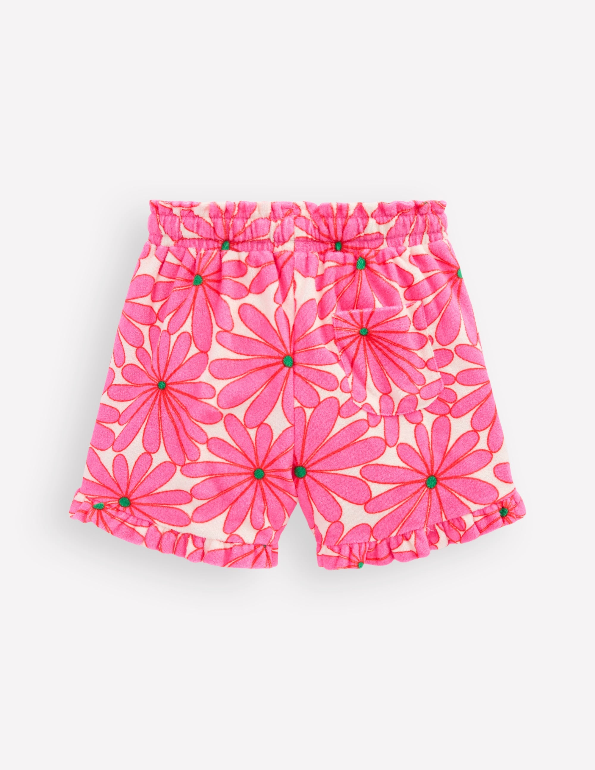 Towelling Ruffle Shorts-Festival Pink Giant Daisy - Image 2