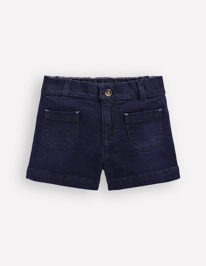 Patch Pocket Shorts-Dark Wash Denim