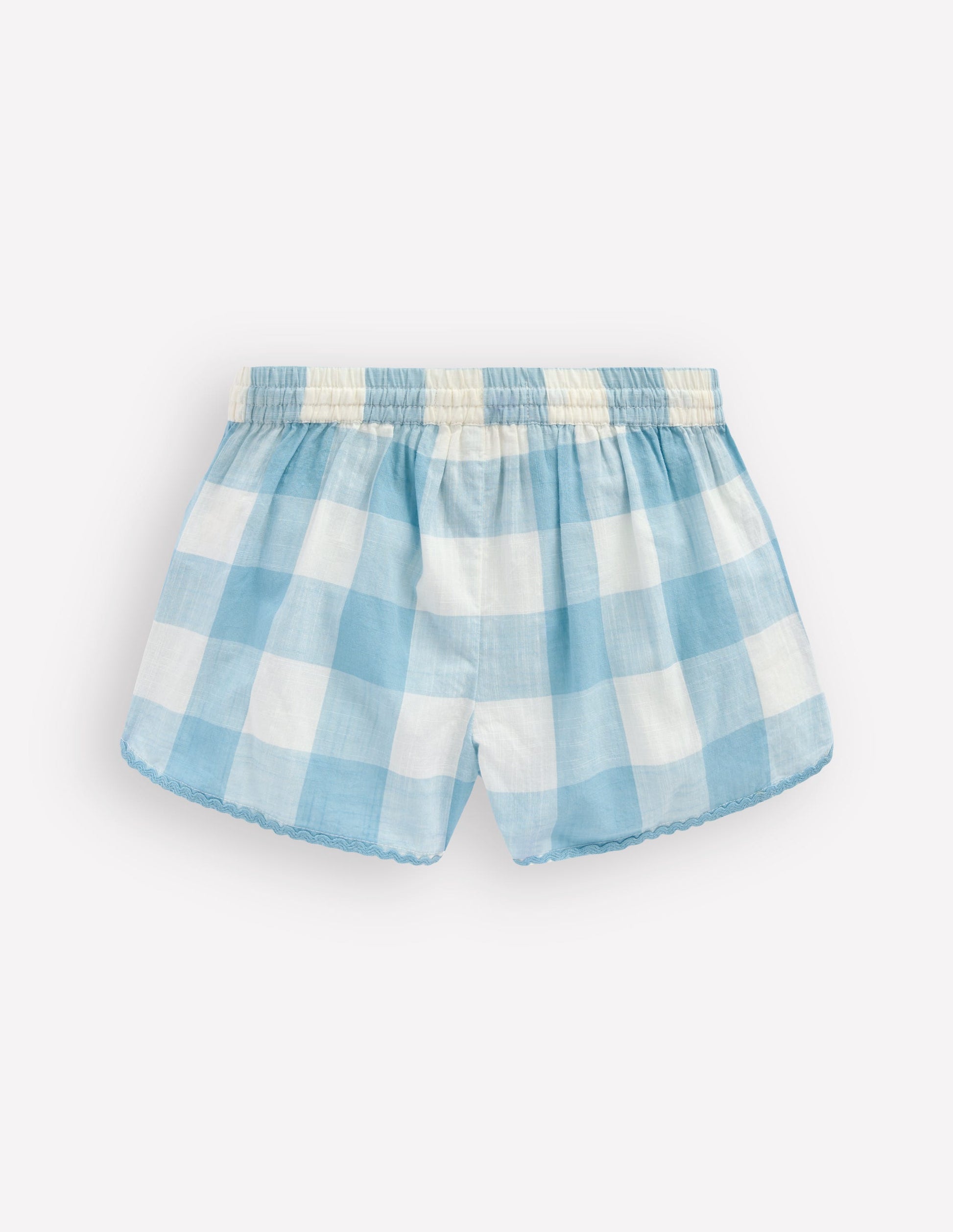 Pull-on Woven Shorts-Blue Gingham Embroidery-2