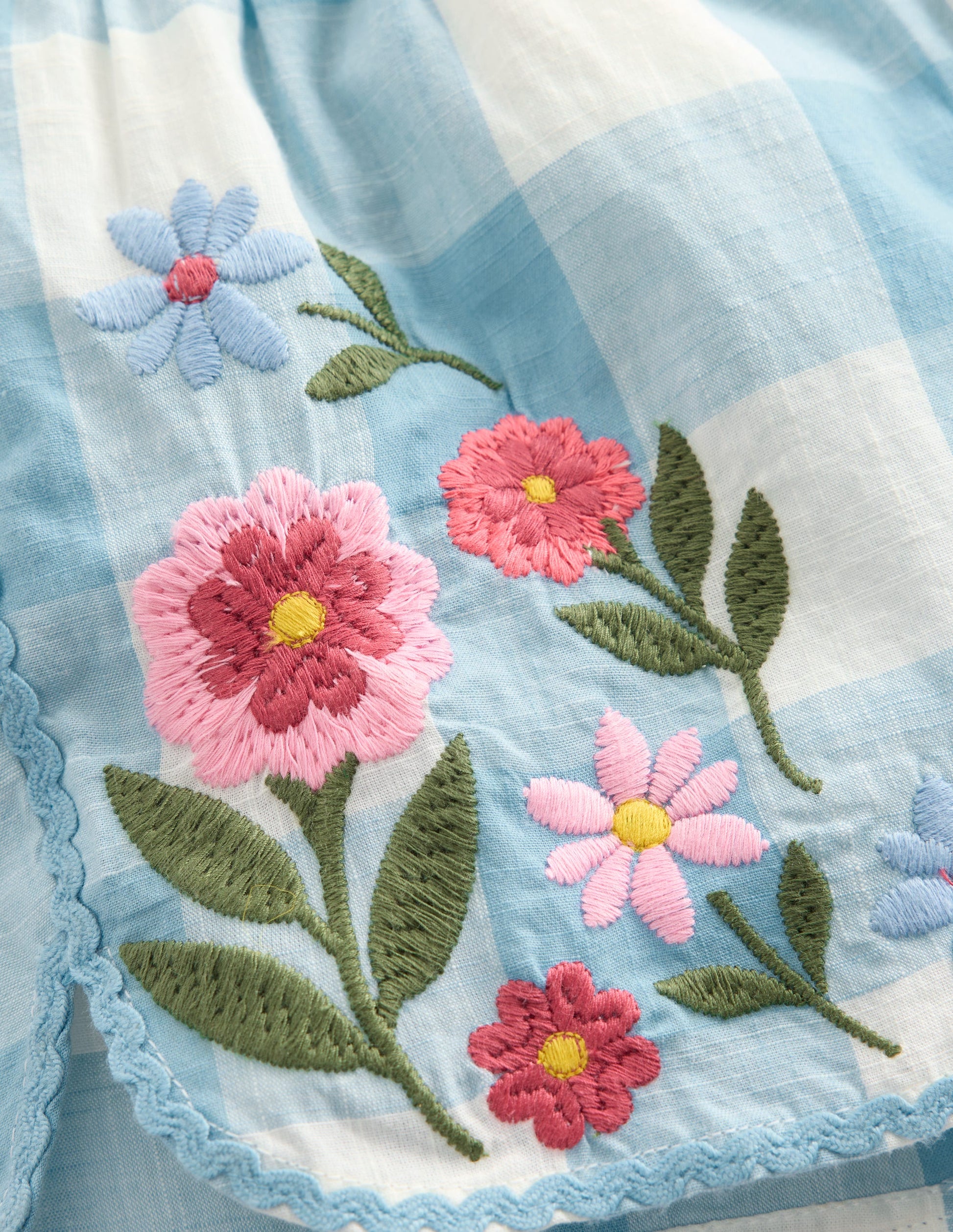 Pull-on Woven Shorts-Blue Gingham Embroidery-3