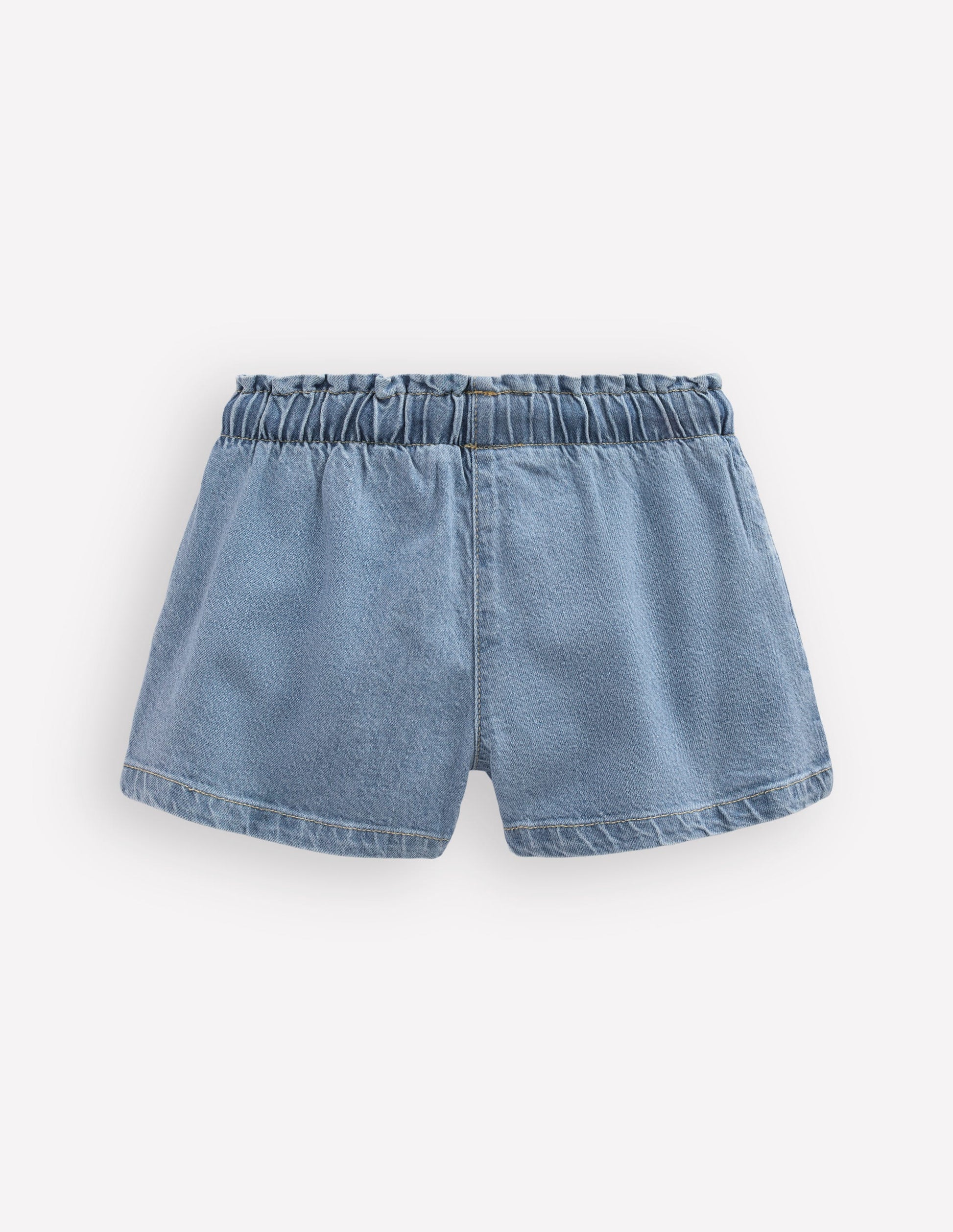 Frill Waist Shorts-Light Wash Denim-2