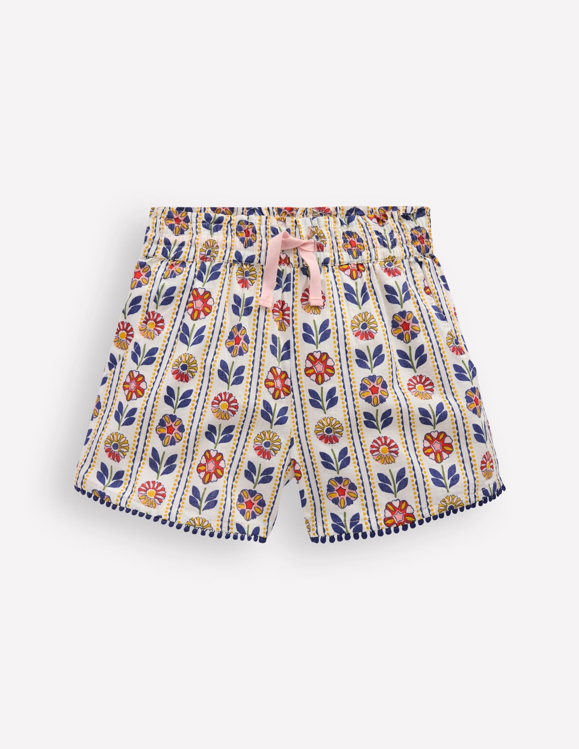 Pull-on Holiday Shorts-Ivory Floral Stripe - Image 1