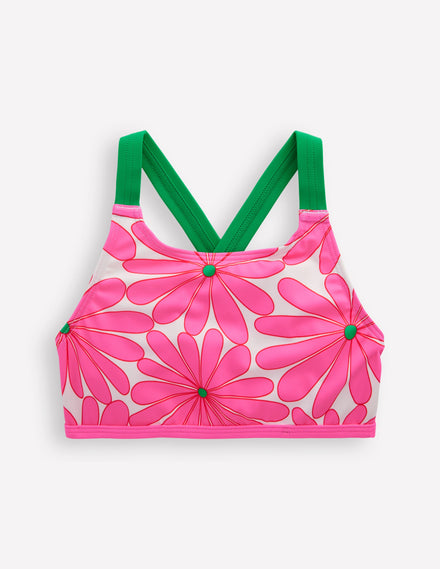 Cross-back Bikini Top-Festival Pink Daisy