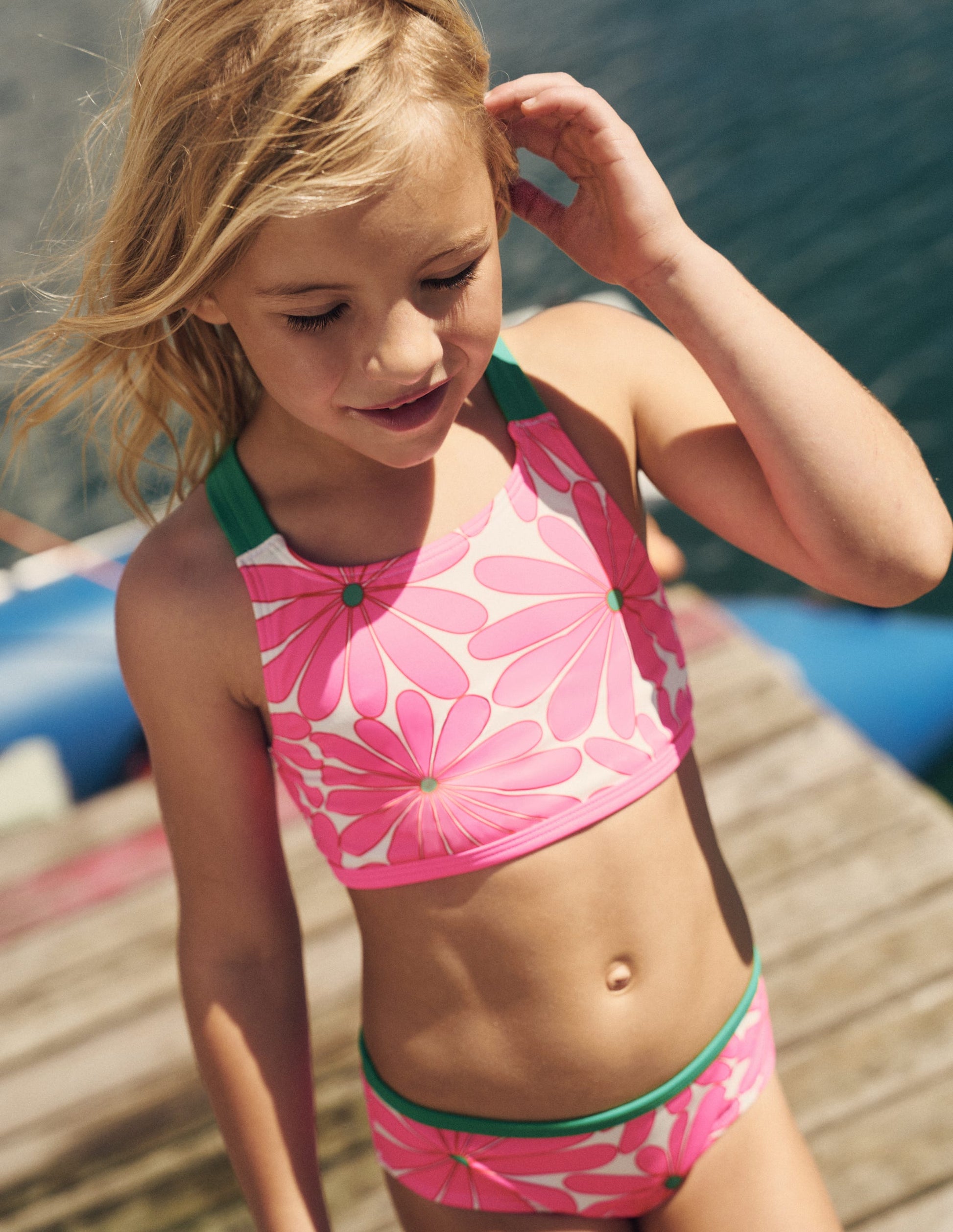 Cross-back Bikini Top-Festival Pink Daisy-4
