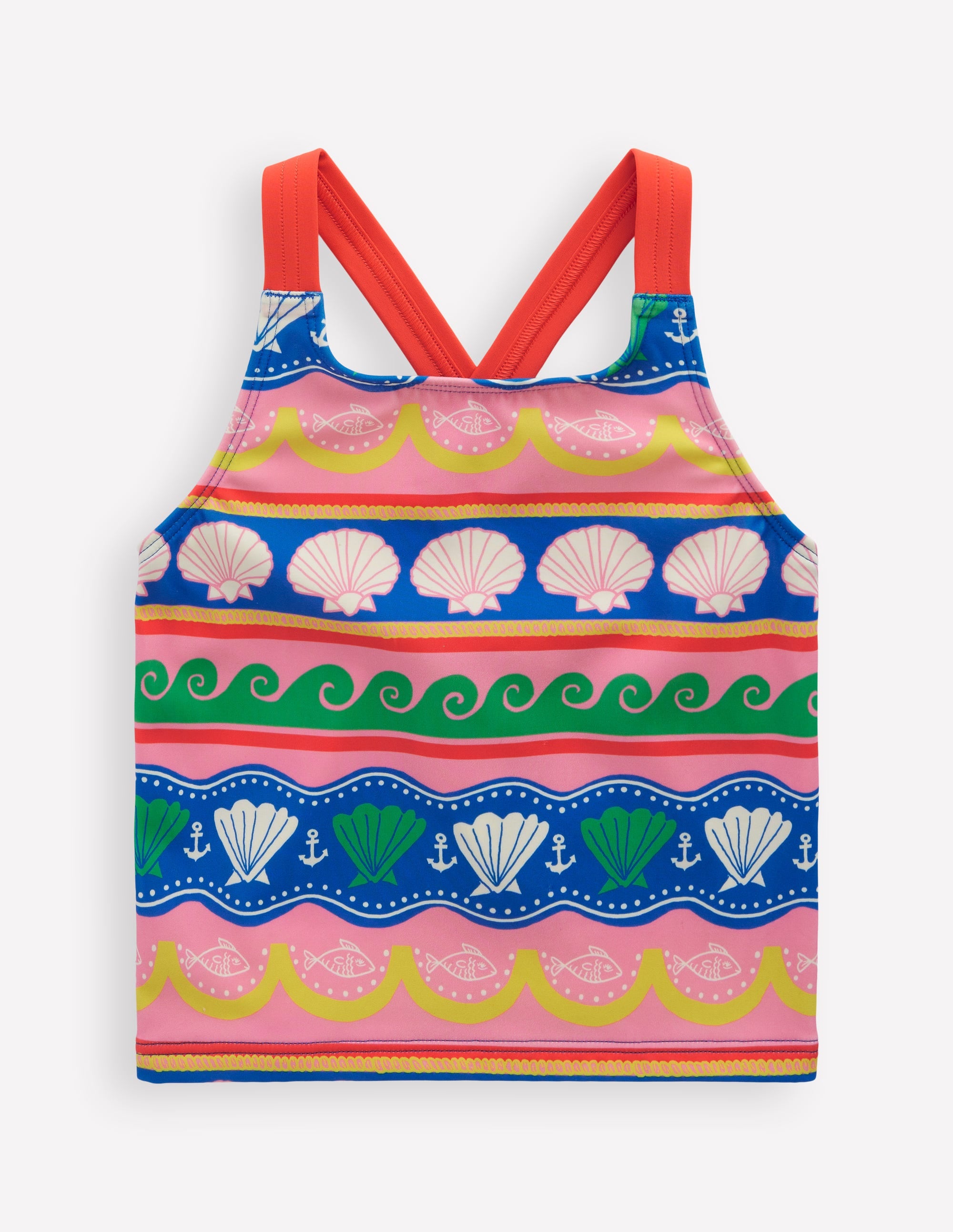 Cross-Back Tankini Top-Multi Sea Shell Stripe - Image 1