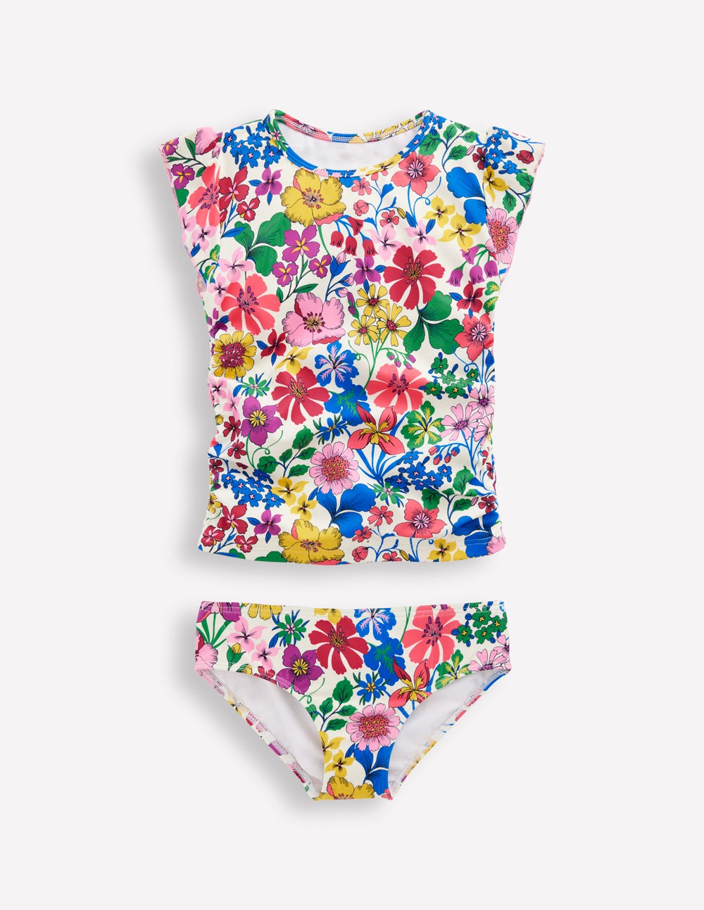 Ruched Tankini Set-Multi Rainbow Floral-1