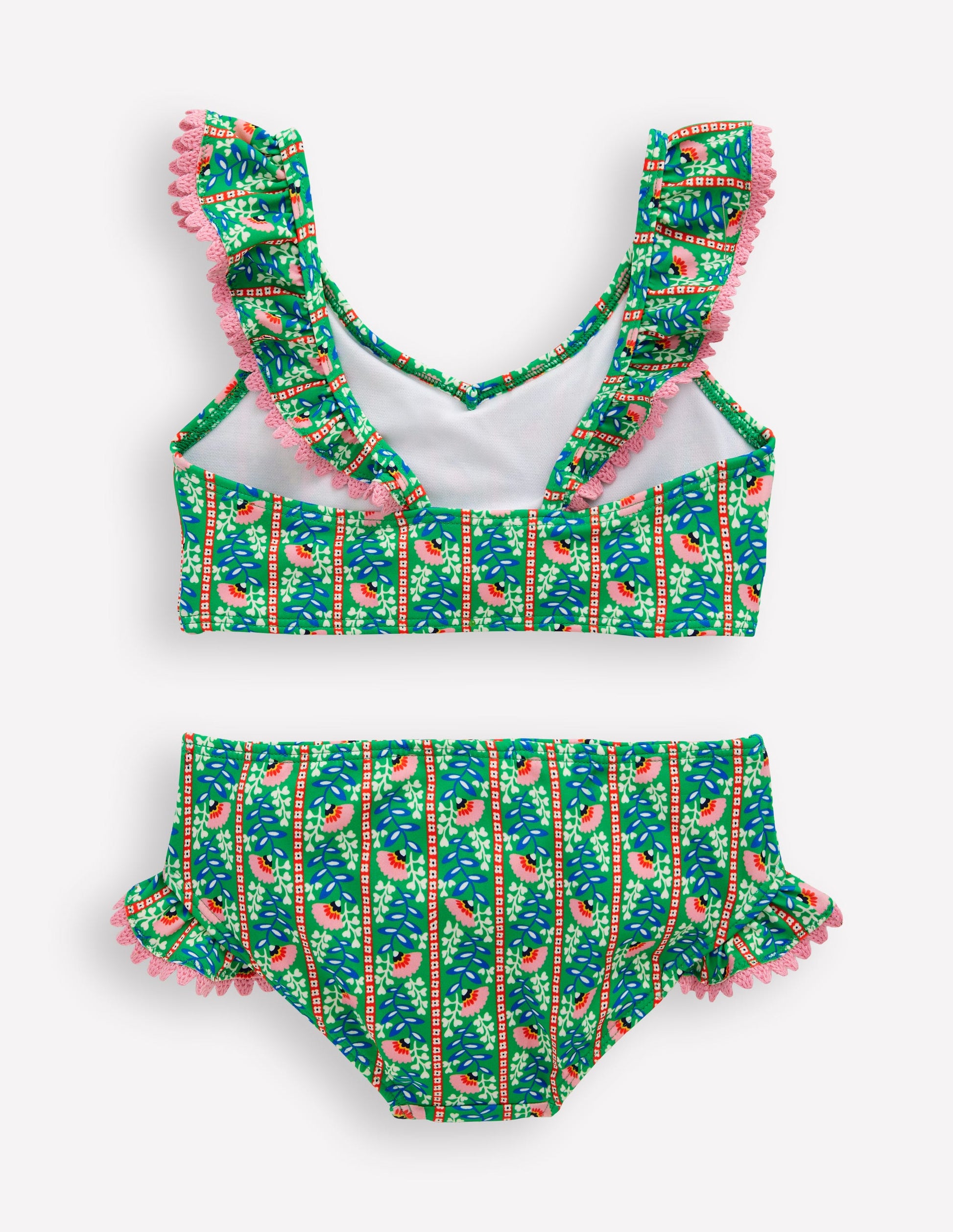 Frill V-neck Bikini Set-Bright green Floral Vine-2