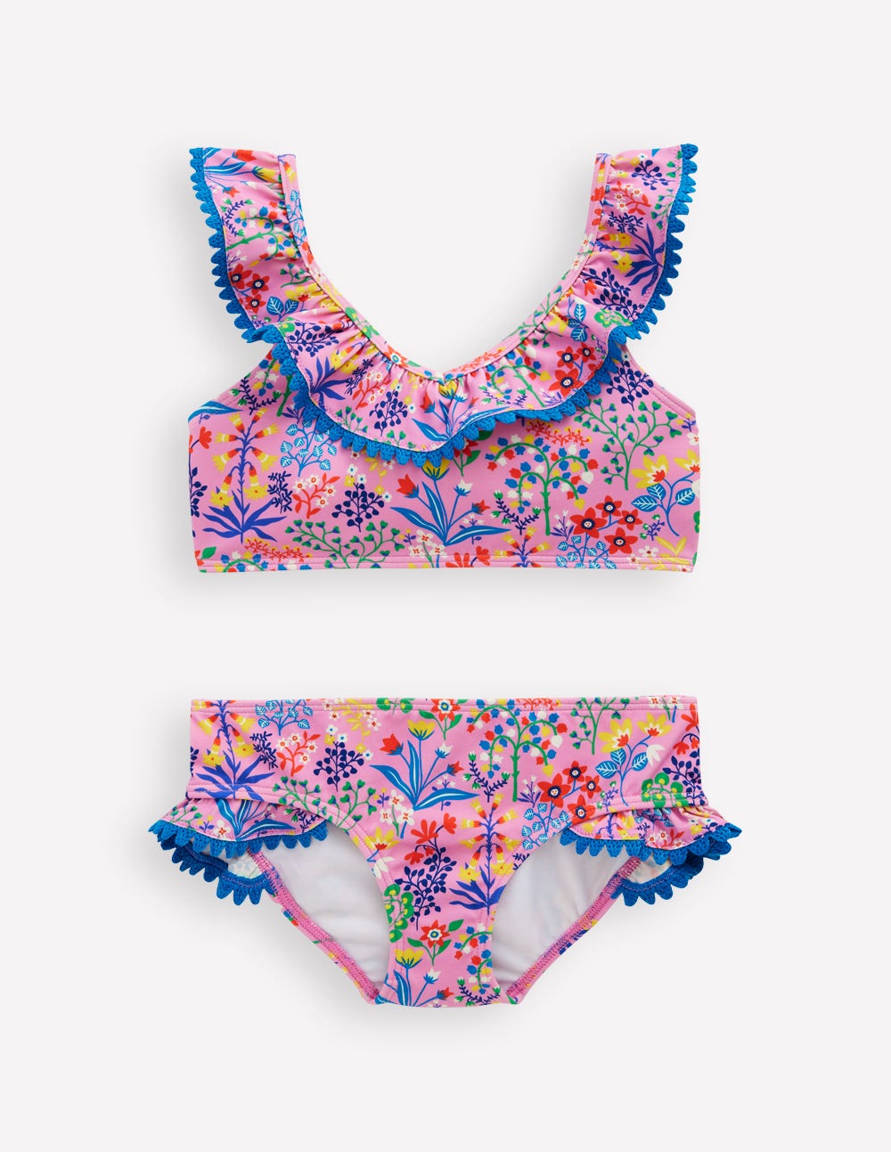 Frill V-neck Bikini Set-Meadowsweet Pink Garden floral-1