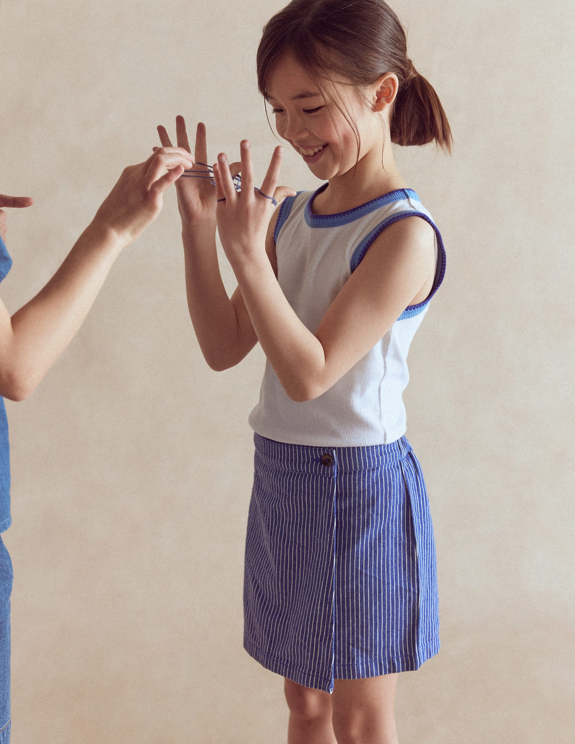 Wrap Woven Skort-Sapphire Blue/ Ivory Stripe-1