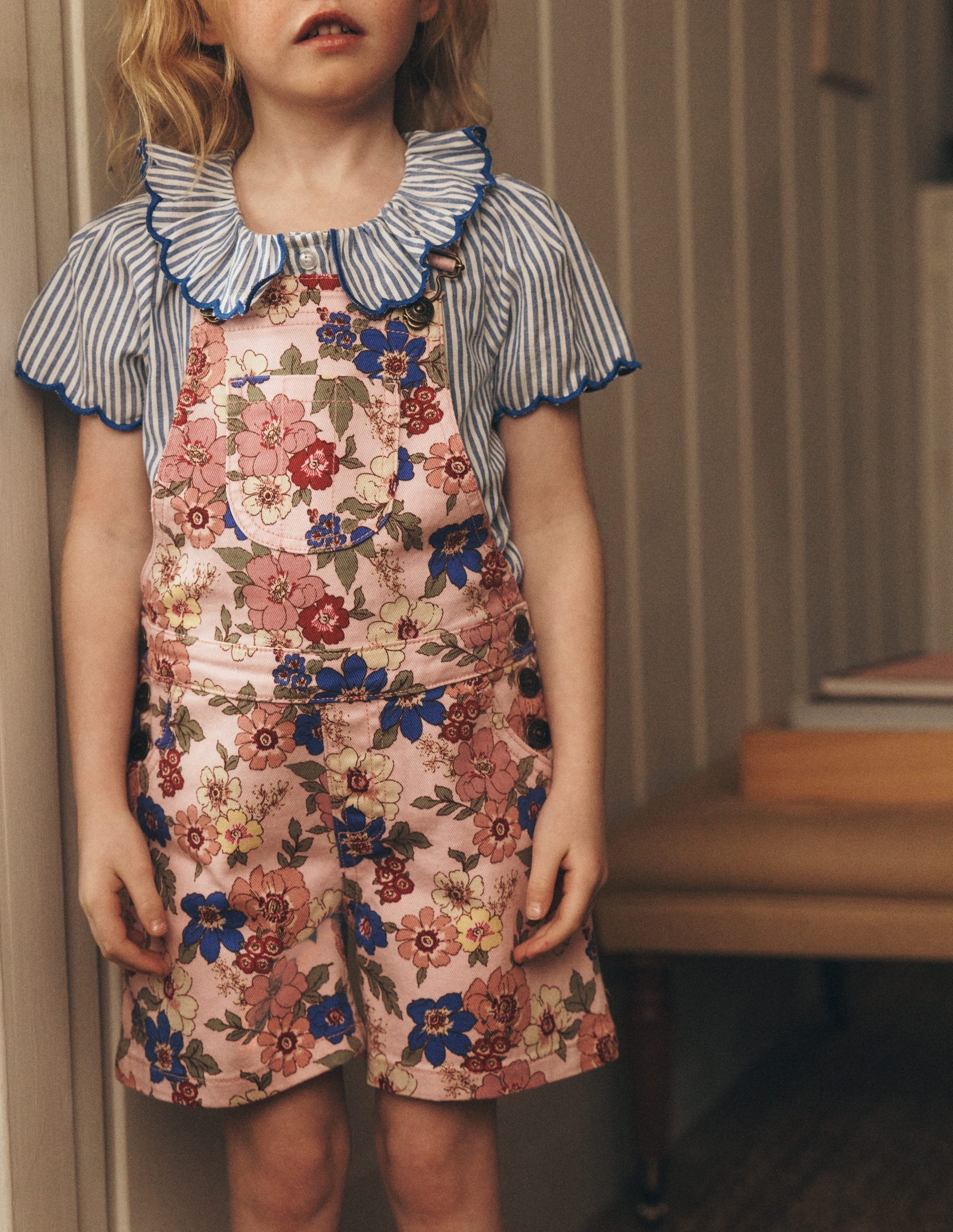 Short Dungaree-Pink Floral Bloom-1