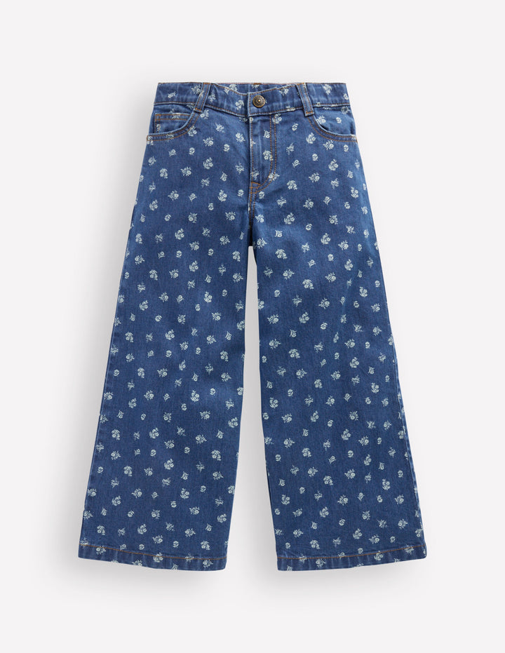 Wide Leg Jeans-Denim Floral