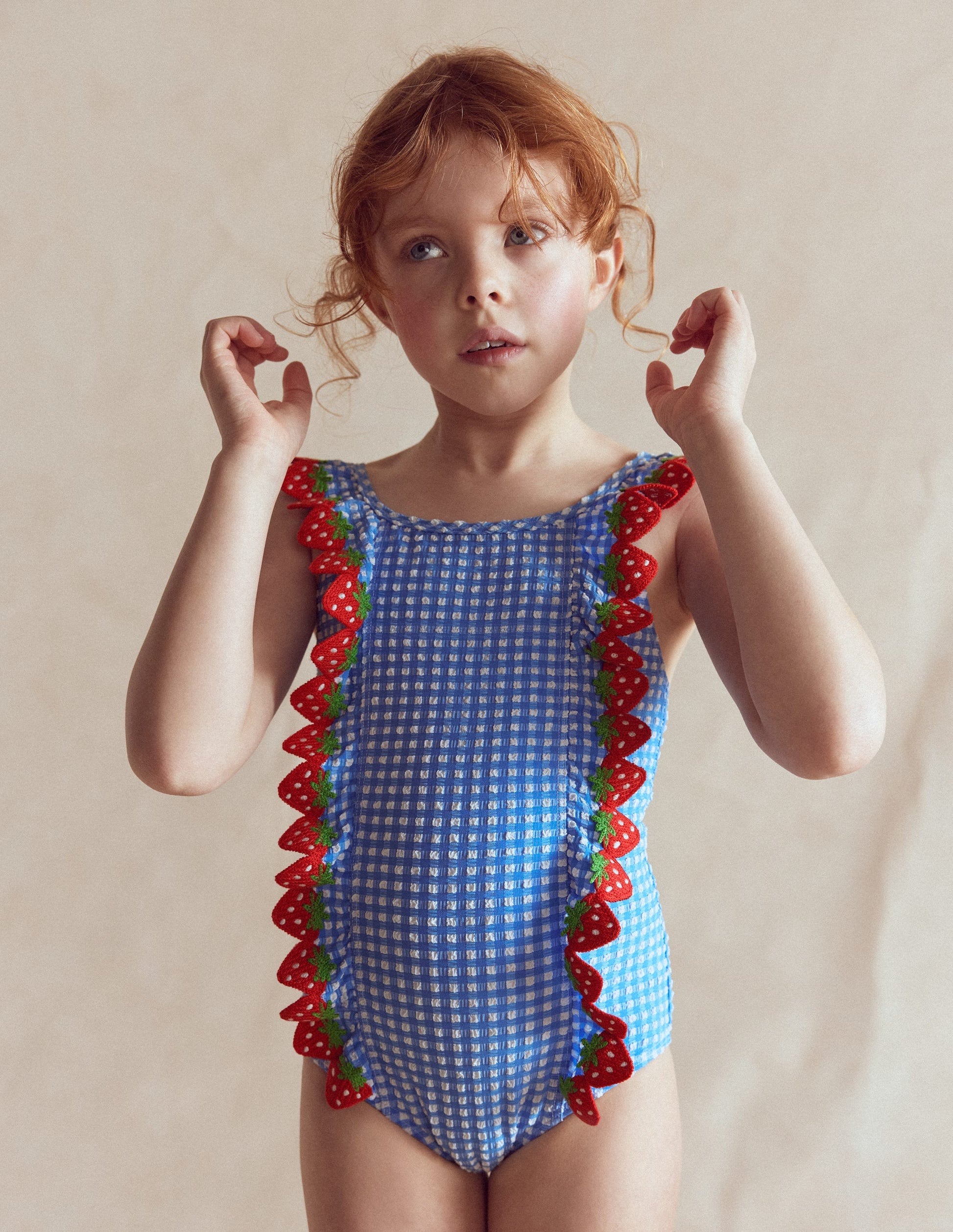 Flutter Trim Swimsuit-Glacier Blue Gingham-1