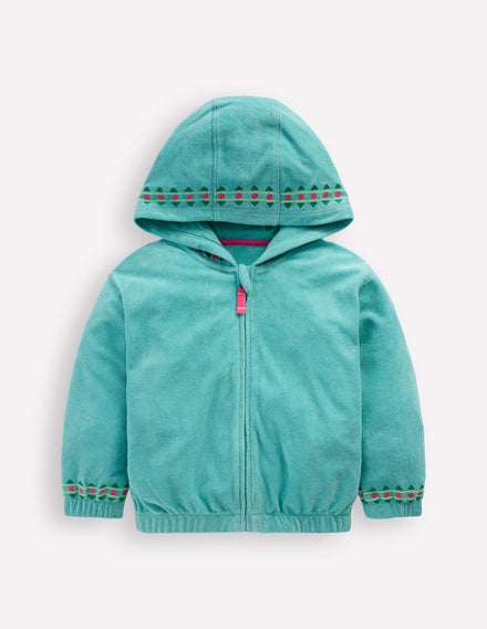 Relaxed Towelling Hoodie-Blue Embroidery