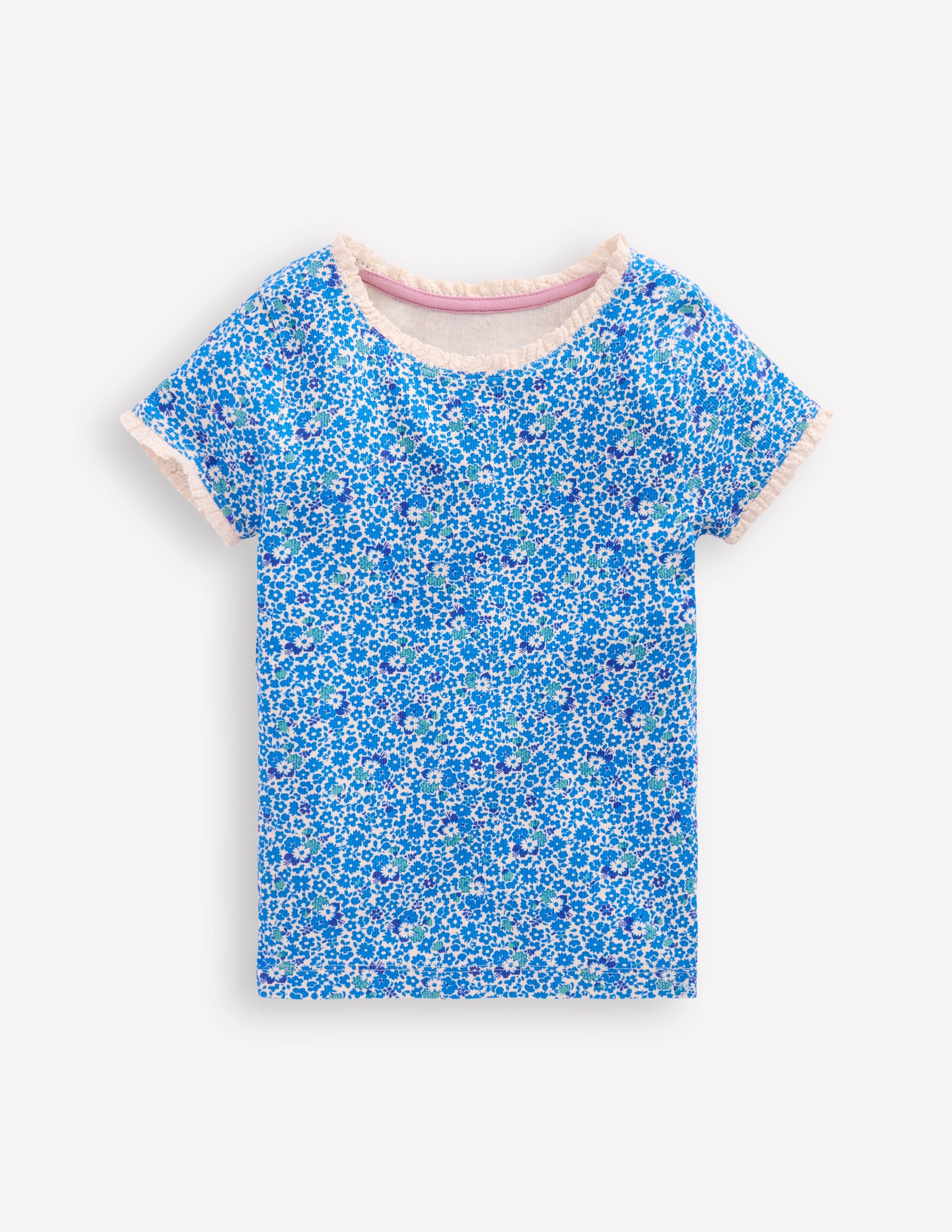 Short Sleeve Ribbed T-shirt-Cabana Blue Ditsy Floral - Image 1