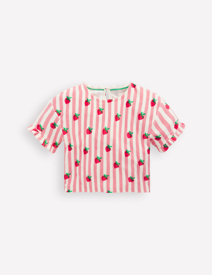 Dropped Shoulder Towelling Top-Blush Strawberry Stripe