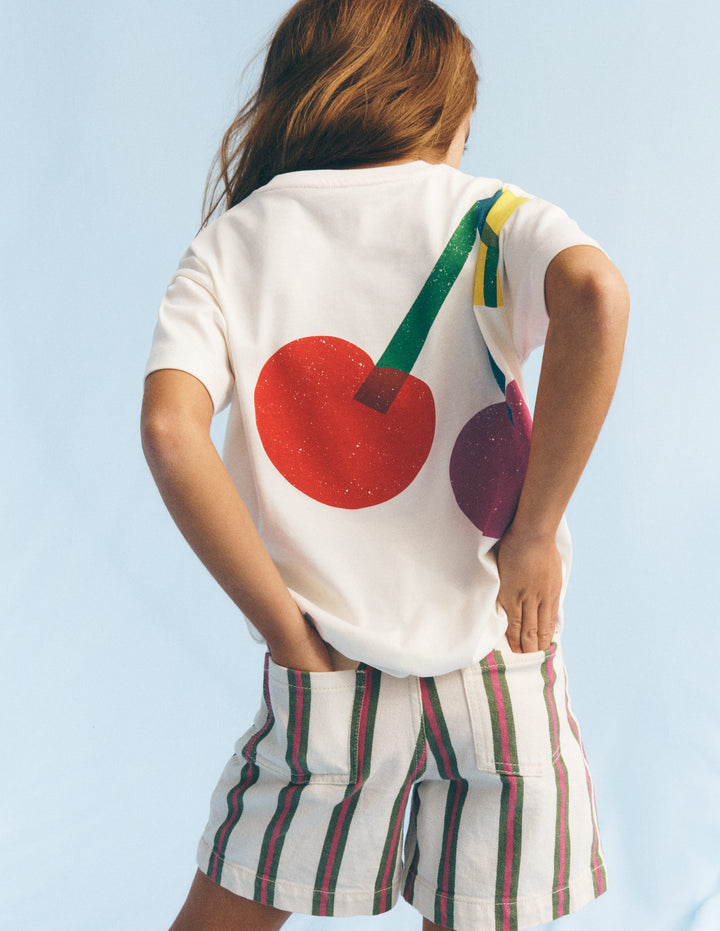 Short Sleeve Printed T-Shirt-Soft Ivory Cherries