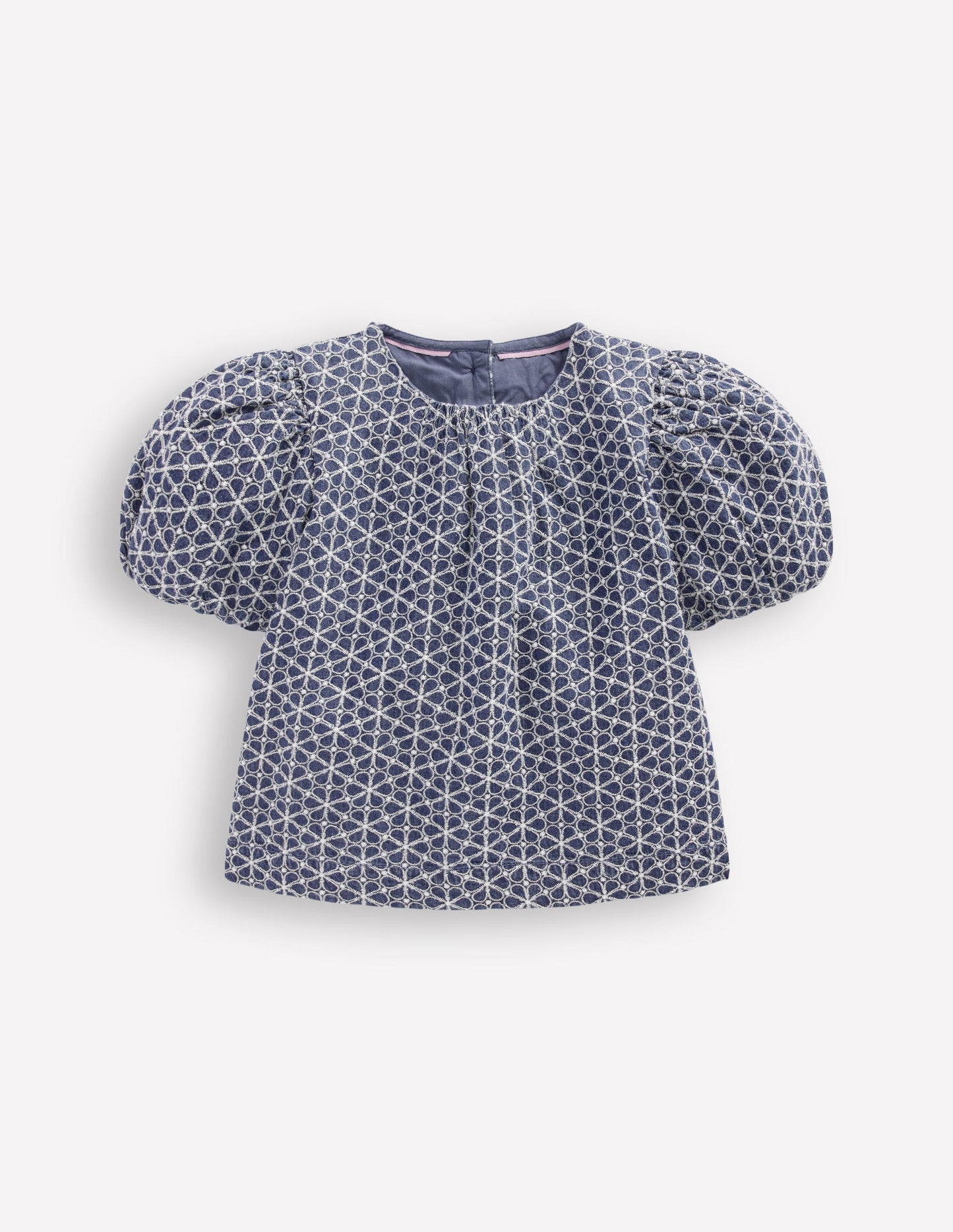 Puff Sleeve Woven Top-Chambray Broderie