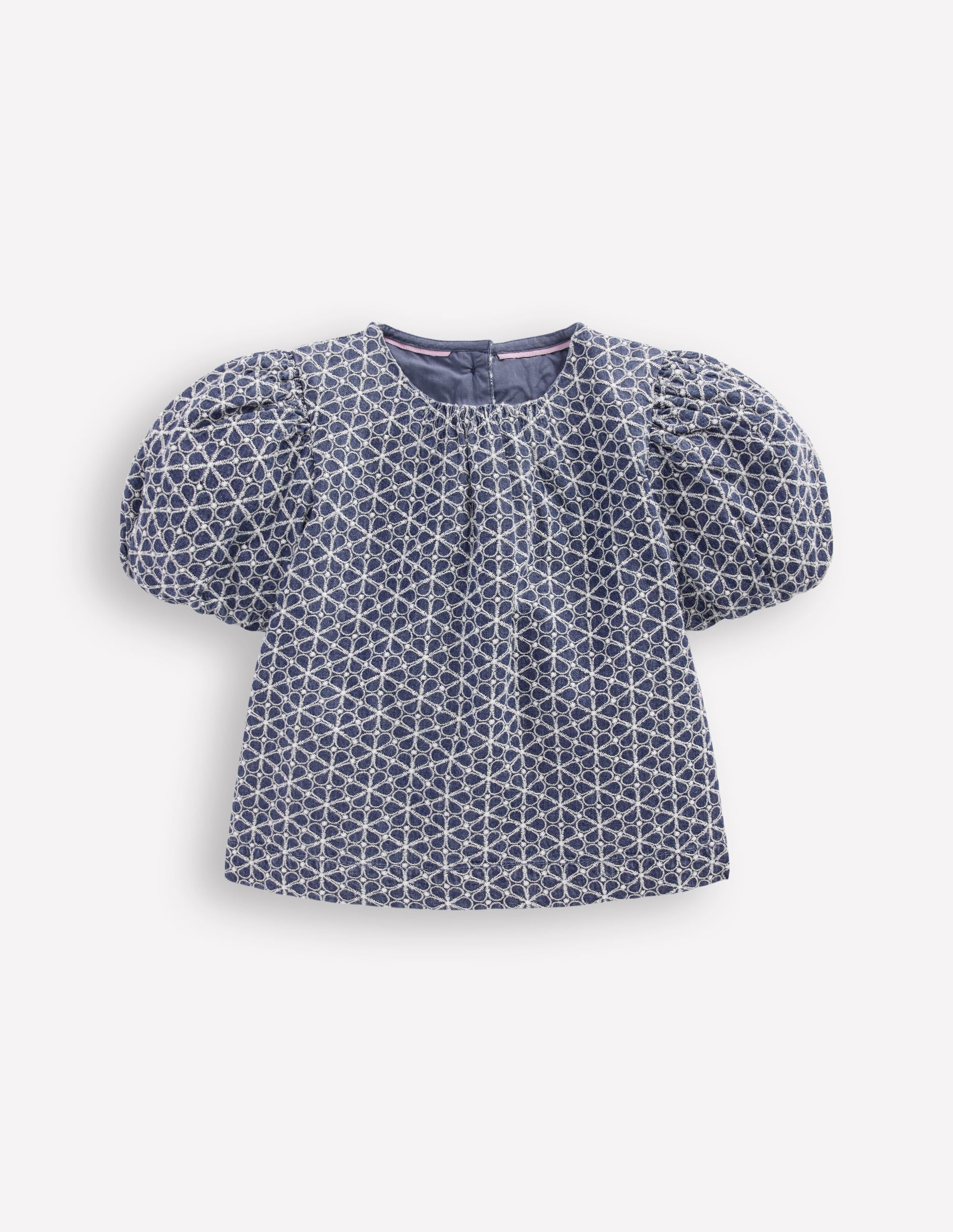 Puff Sleeve Woven Top-Chambray Broderie - Image 1
