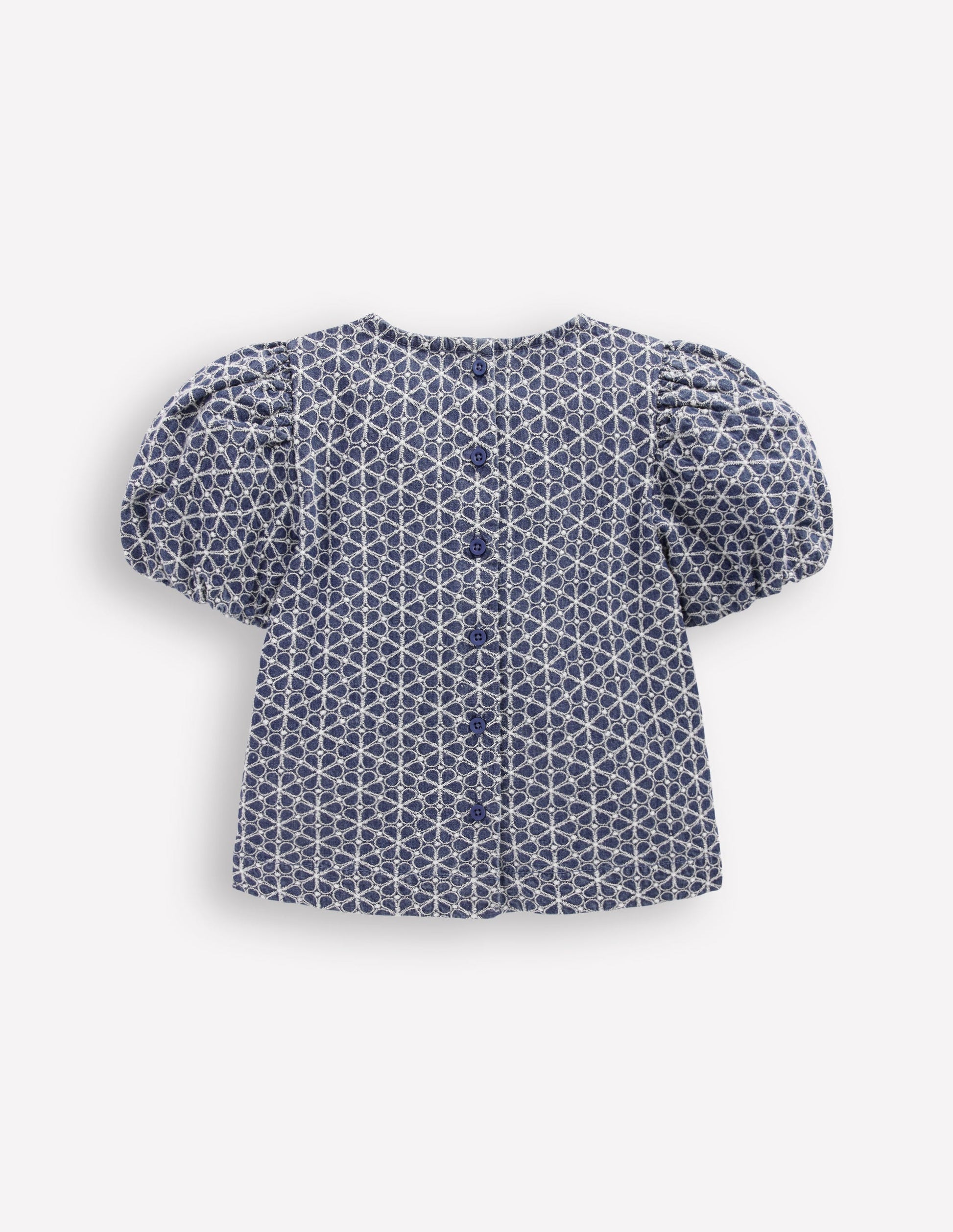 Puff Sleeve Woven Top-Chambray Broderie-3