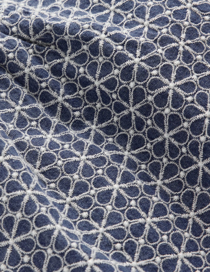 Puff Sleeve Woven Top-Chambray Broderie-4