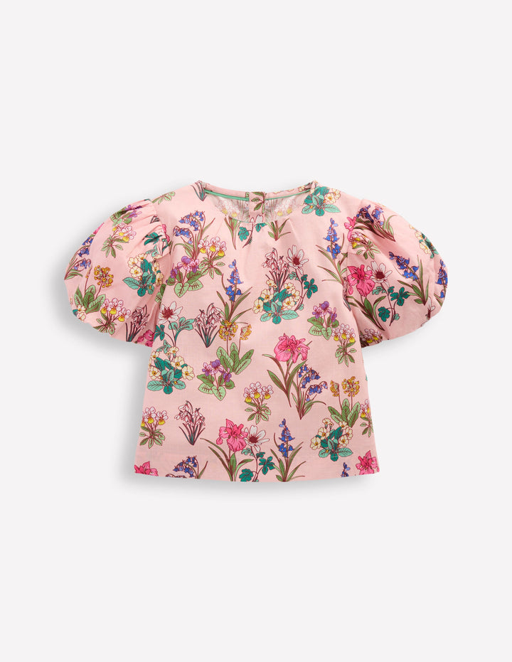 Puff Sleeve Woven Top-Pink Floral
