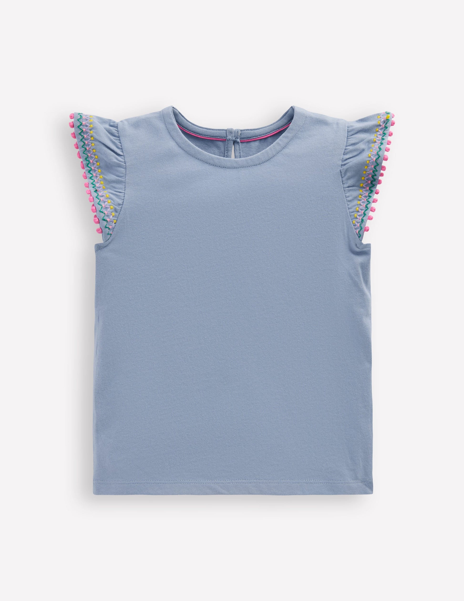 Flutter Sleeve Trim Top-Salt blue-1