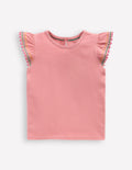 Flutter Sleeve Trim Top-Almond Pink
