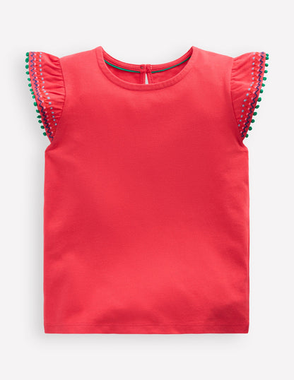 Flutter Sleeve Trim Top-Jam Red-1